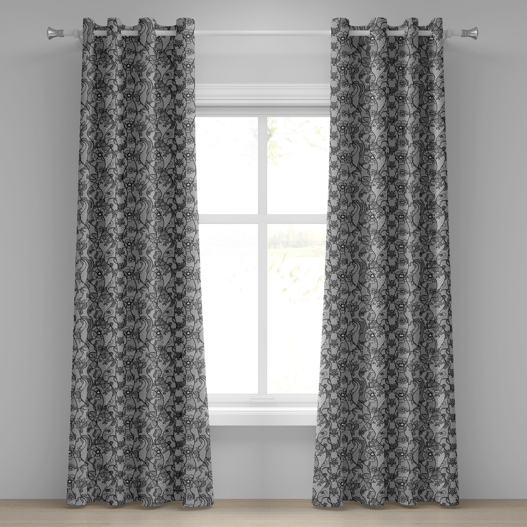 Gardine Dekorative 2-Panel-Fenstervorhänge für Schlafzimmer Wohnzimmer, Abakuhaus, Antiquität Lace Gothic-Muster