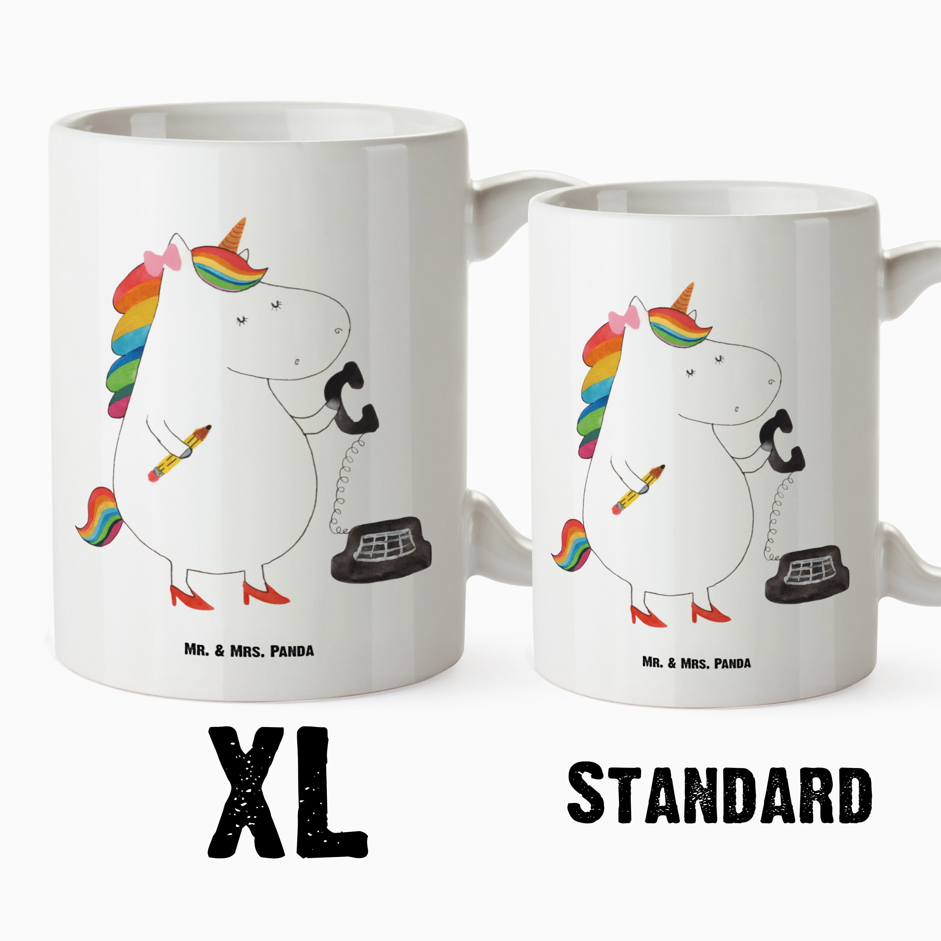 Keramik Einhorn Geschenk, Unicorn, Mrs. & Mr. - Weiß - Sekretärin Rechtsanwaltsgehilfin, Panda Tasse XL Tasse