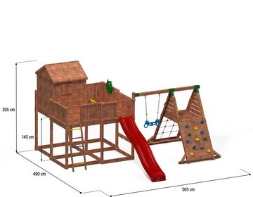 FUNGOO Spielturm My SPACE_XL Spider+, mit Schaukel & Rutsche, Klettererweiterung, Spielhaus