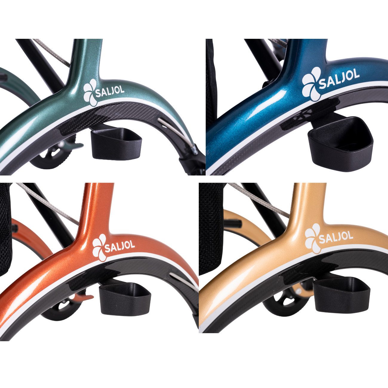 Saljol Rollator Saljol Carbon Rollator mit Vollausstattung Farbe: British Racing Green, inkl. Stockhalter & Rückengurt, Klingel, Tasche & Led-Licht