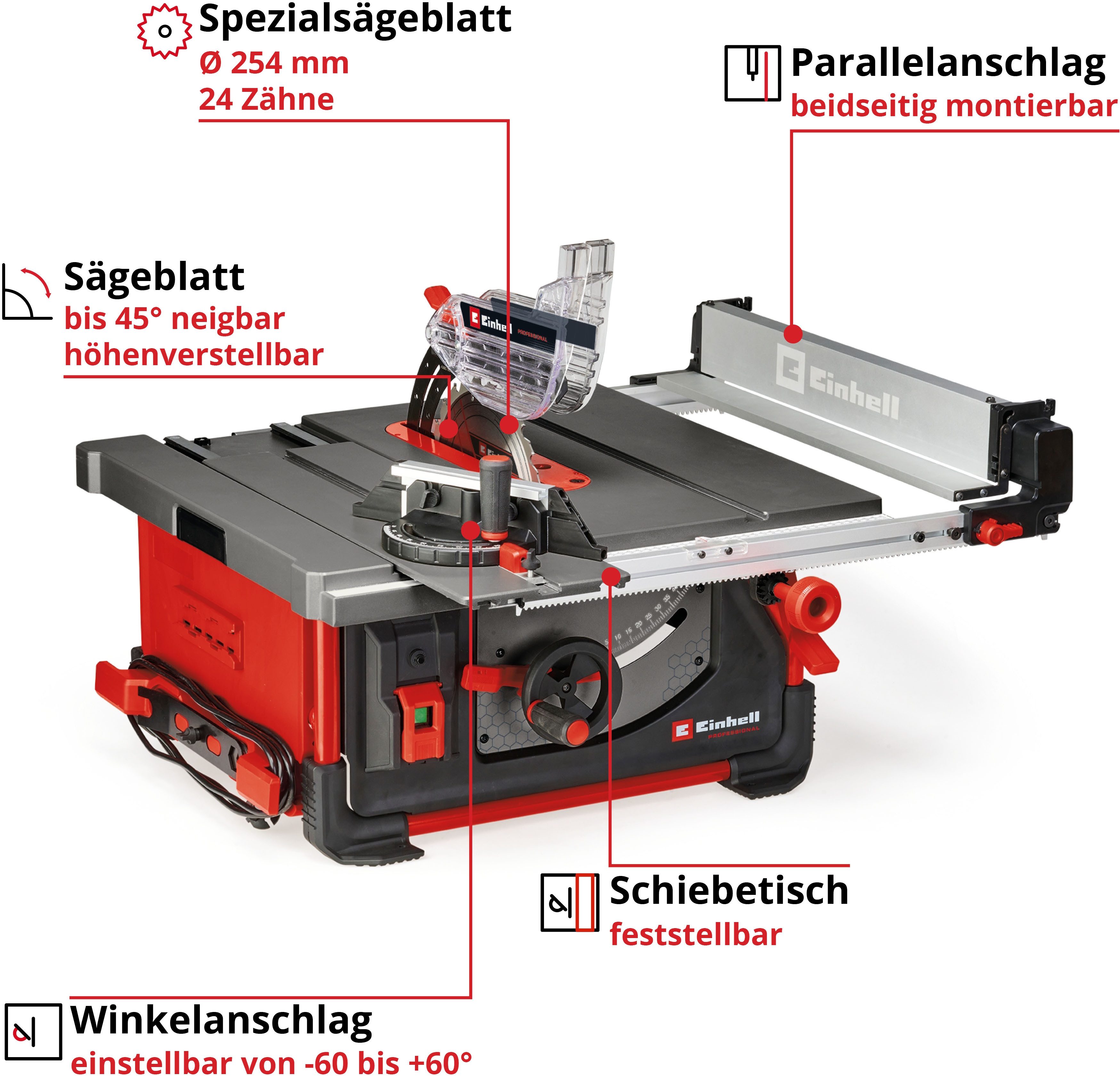 Einhell Tischkreissäge TP-CC 10 T, mit Arbeitstisch aus Aluminiumguss mit höhenverstellbarer Tischeinlage