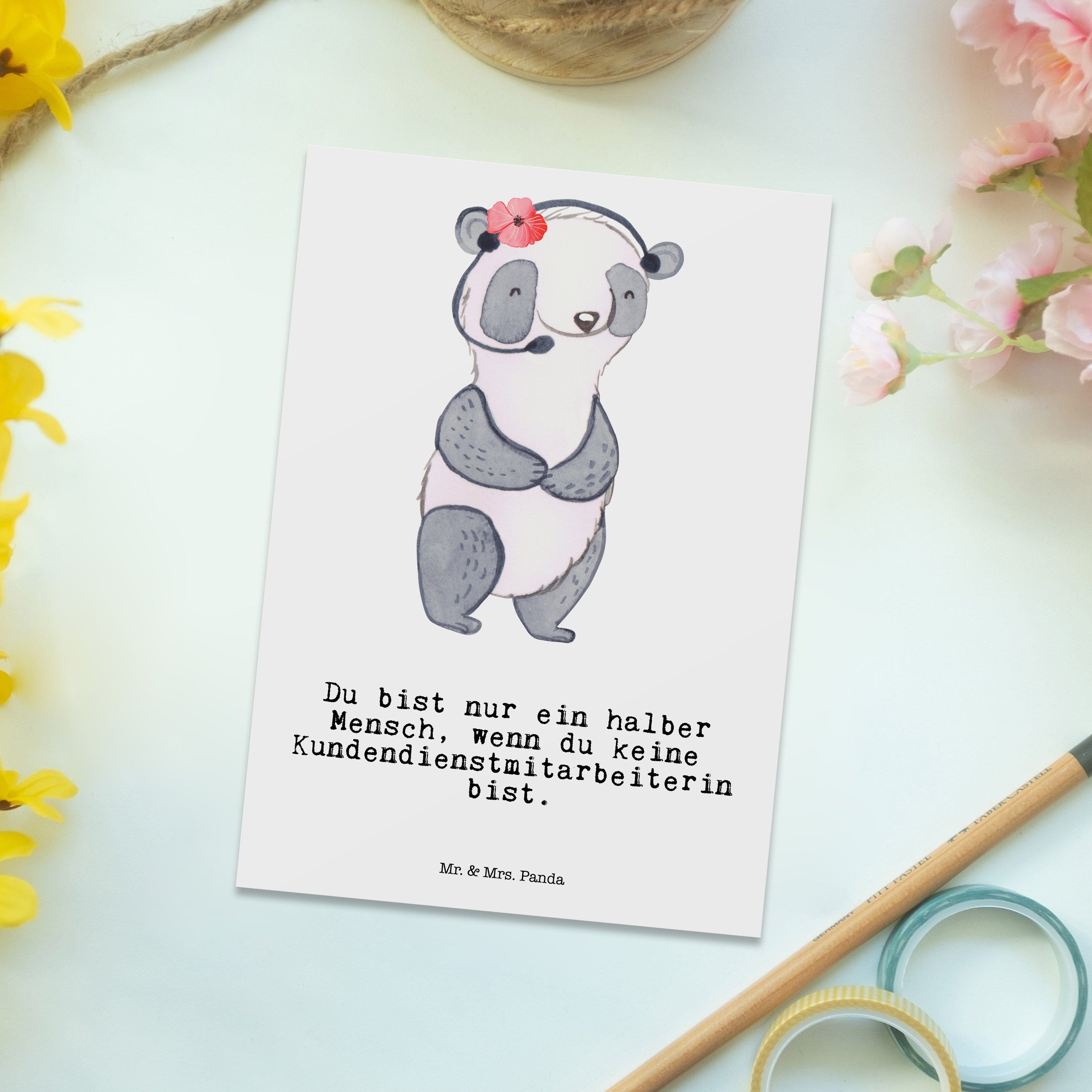 Kundendienstmitarbeiterin Postkarte Herz - Panda - Mrs. Weiß backoffice mita Mr. & Geschenk, mit