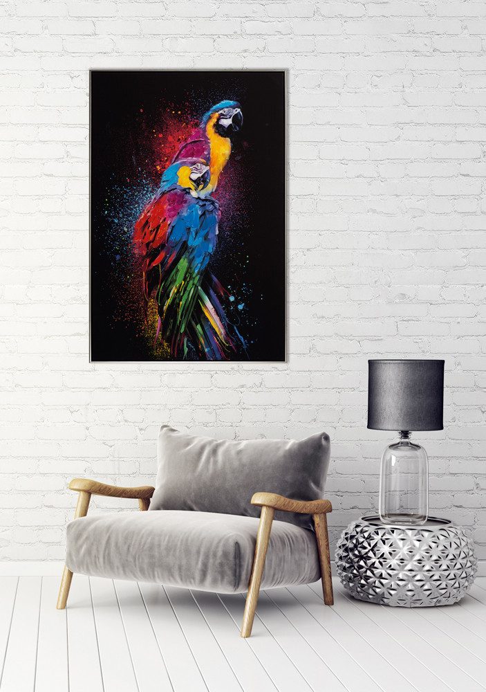 ArtUniverse Gemälde Leinwandbild Farbenprächtige Papageien 82 x 122 cm, Tiermotiv