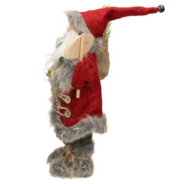 ECD Germany Weihnachtsmann Weihnachtsmann Deko-Figur Santa-Claus Figur Winterdeko Weihnachten, 37 cm hoch rot/grauer Mantel grüner Hose mit Geschenkesack