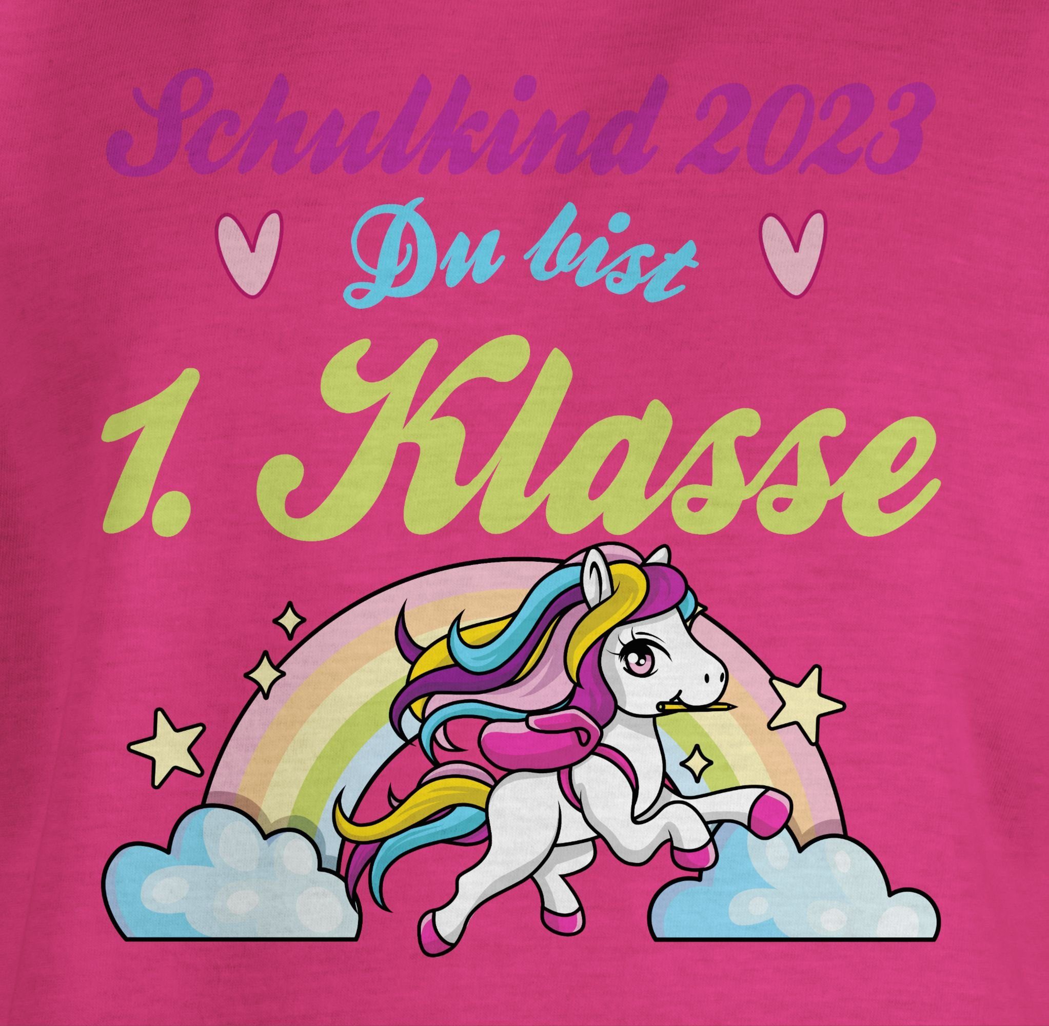 Pferd Fuchsia bist Schulkind Klasse 2023 1 Shirtracer T-Shirt Mädchen 1. - Regenbogen Einschulung du und