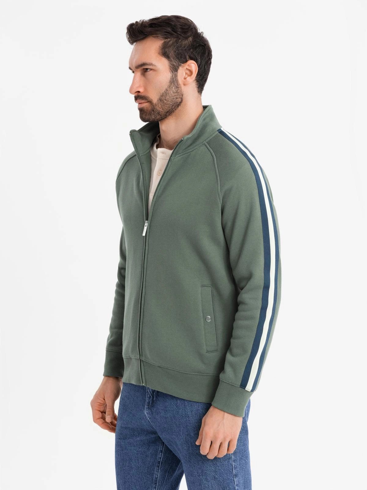 OMBRE Sweatjacke Herrensweatshirt mit hohem Kragen und Streifen günstig online kaufen