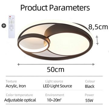 Natsen Deckenleuchte lampe LED Deckenlampe, 55W Warmweiß bis Kaltweiß 3000K-6000K, LED fest integriert, dimmbar mit Fernbedienung, für Schlafzimmer Esszimmer Küche Flur (50 X 50 X 8.5 cm)