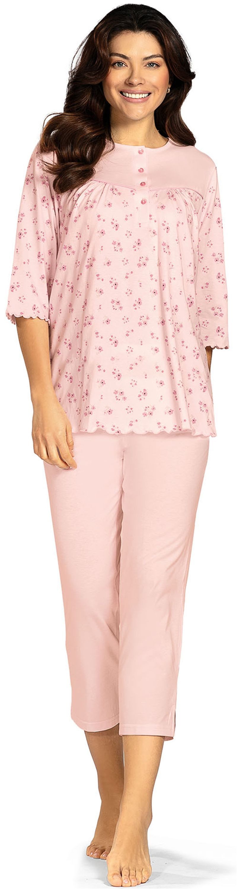 comtessa Schlafanzug Mellow Luxe (Set, 2 tlg., 2-teilig) Damen Pyjama lang Baumwolle 3/4 Arm geknöpft auch große Größen