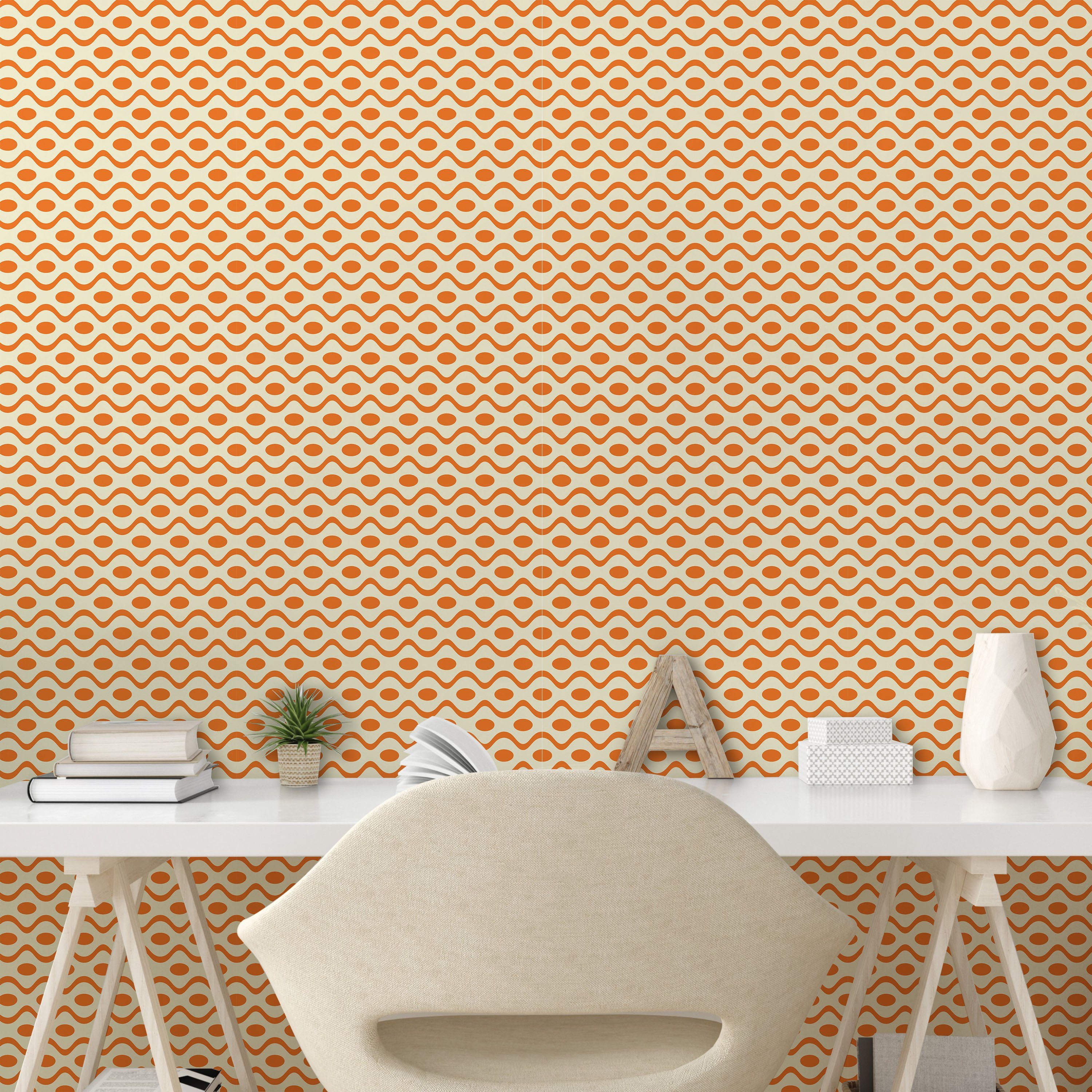 Abakuhaus Vinyltapete selbstklebendes Wohnzimmer Elliptic Muster Küchenakzent, Jahrgang Wellenförmige