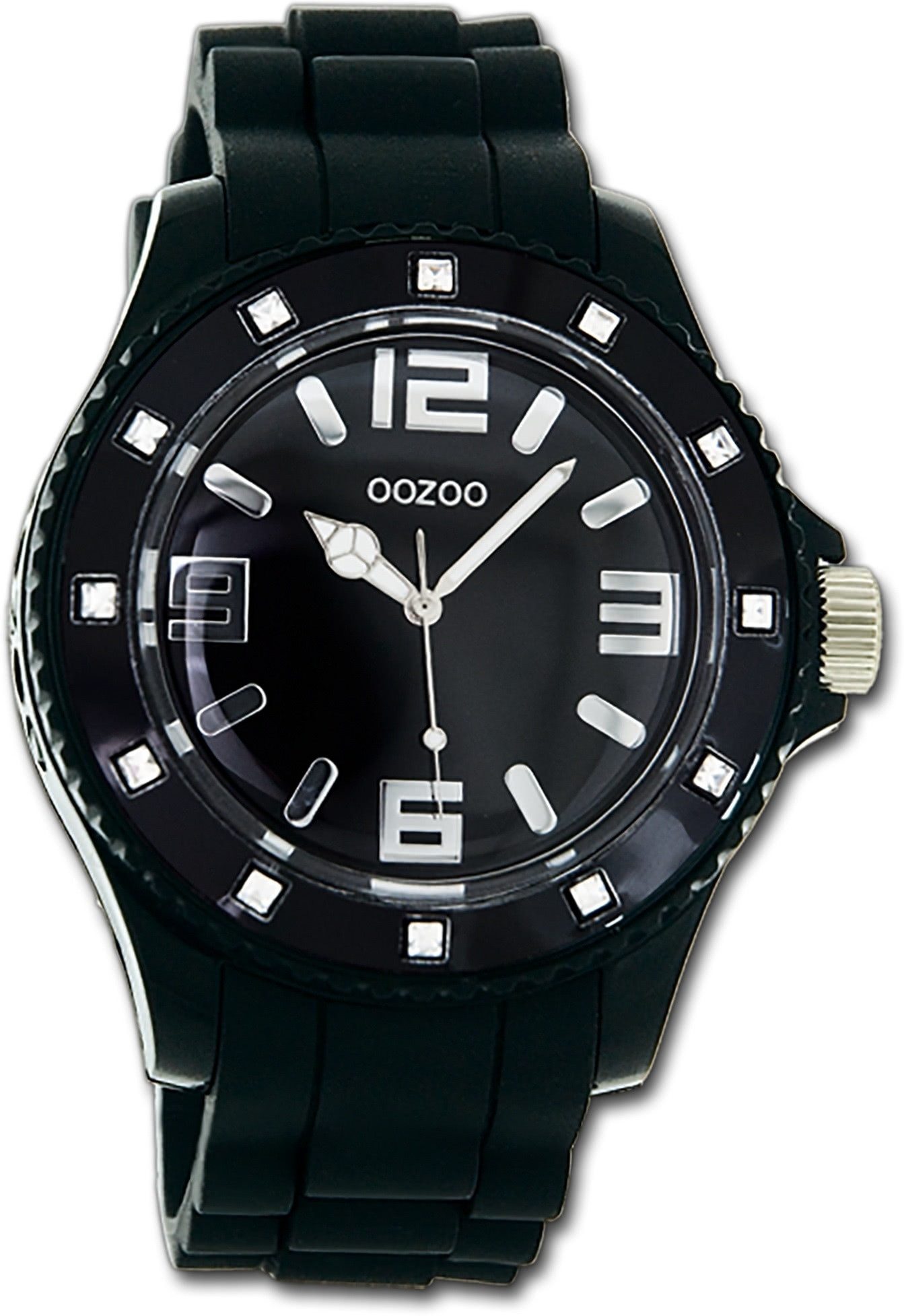 OOZOO Quarzuhr Oozoo Unisex Armbanduhr Vintage Series, (Analoguhr), Damen, Herrenuhr Silikonarmband schwarz, rundes Gehäuse, groß (43mm)