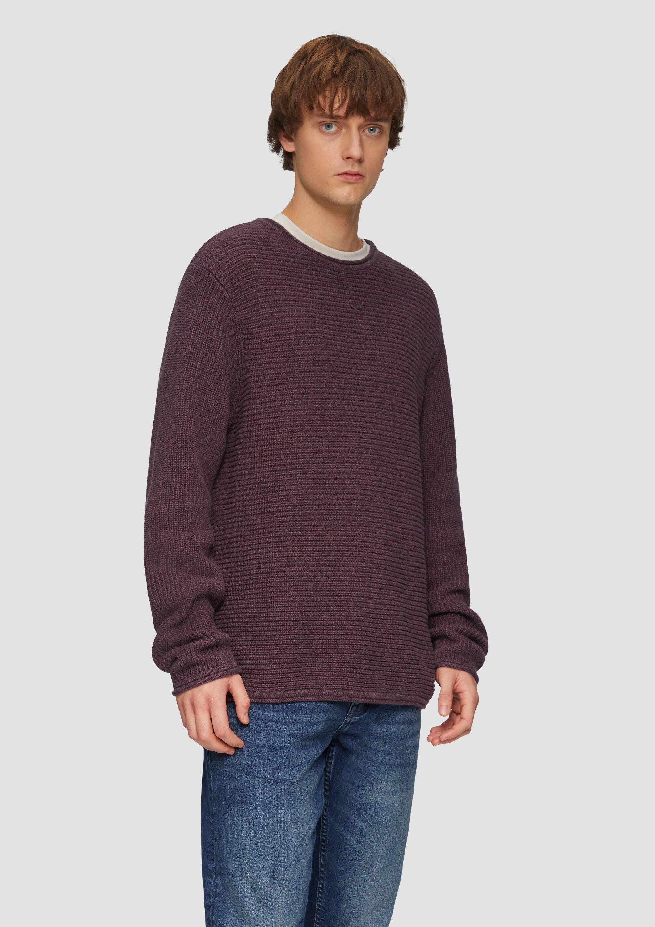 QS Longpullover Strickpullover Melierter Strickpullover mit Rippstruktur