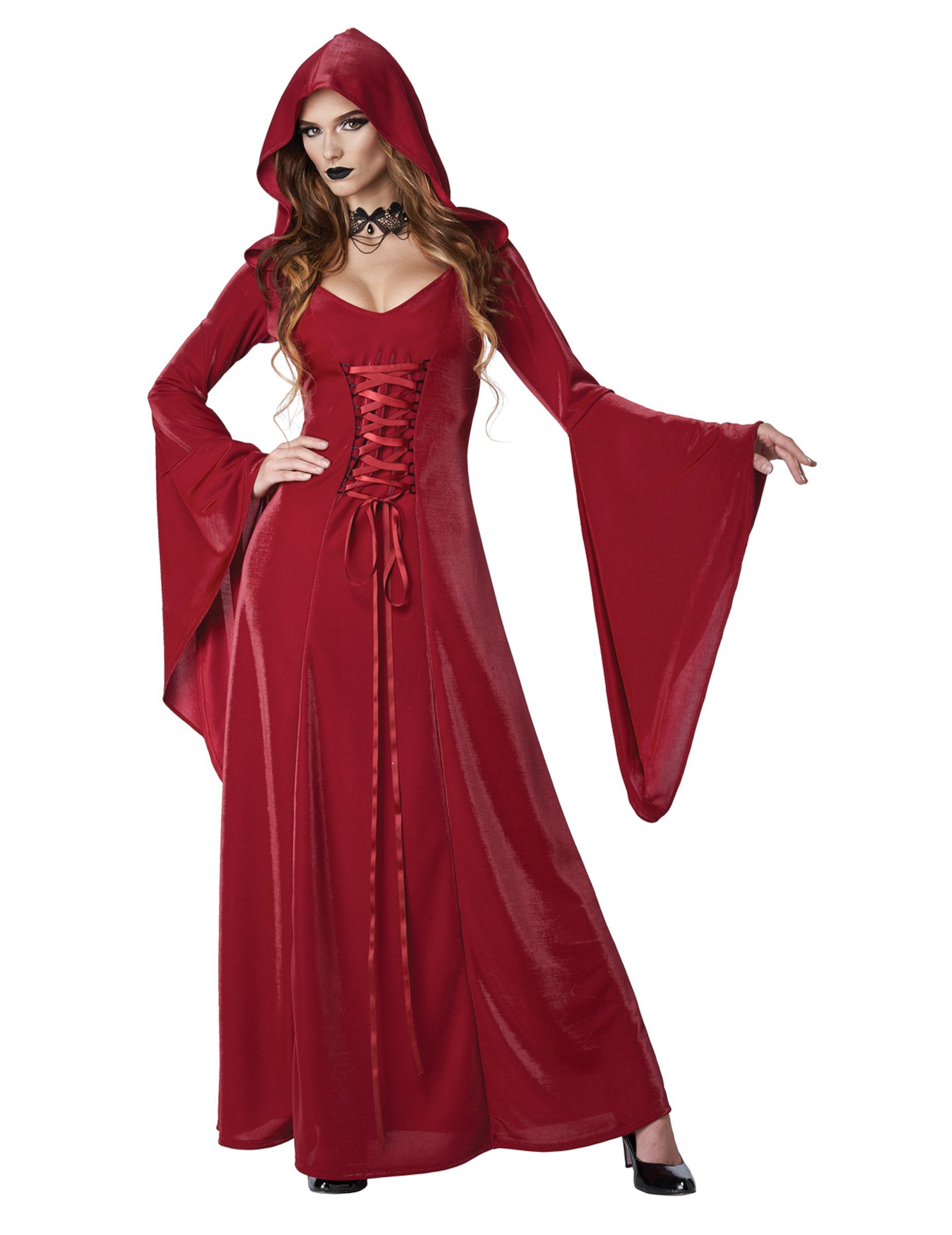 Kostüm Gothic-Kostüm Halloweenkostüm für Damen Trompetenärmel rot