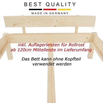 TUGA-Holztech Massivholzbett Fichtenbett Einzelbett Doppelbett Seniorenbett Jugendbett Gästebett, Breite 80 90 100 120 140 160 180 200 Länge 190 200 210 220 H=38/48/58