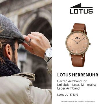 Lotus Quarzuhr Lotus Herren Armbanduhr Minimalist, Herrenuhr rund, groß (ca. 40mm) Lederarmband braun