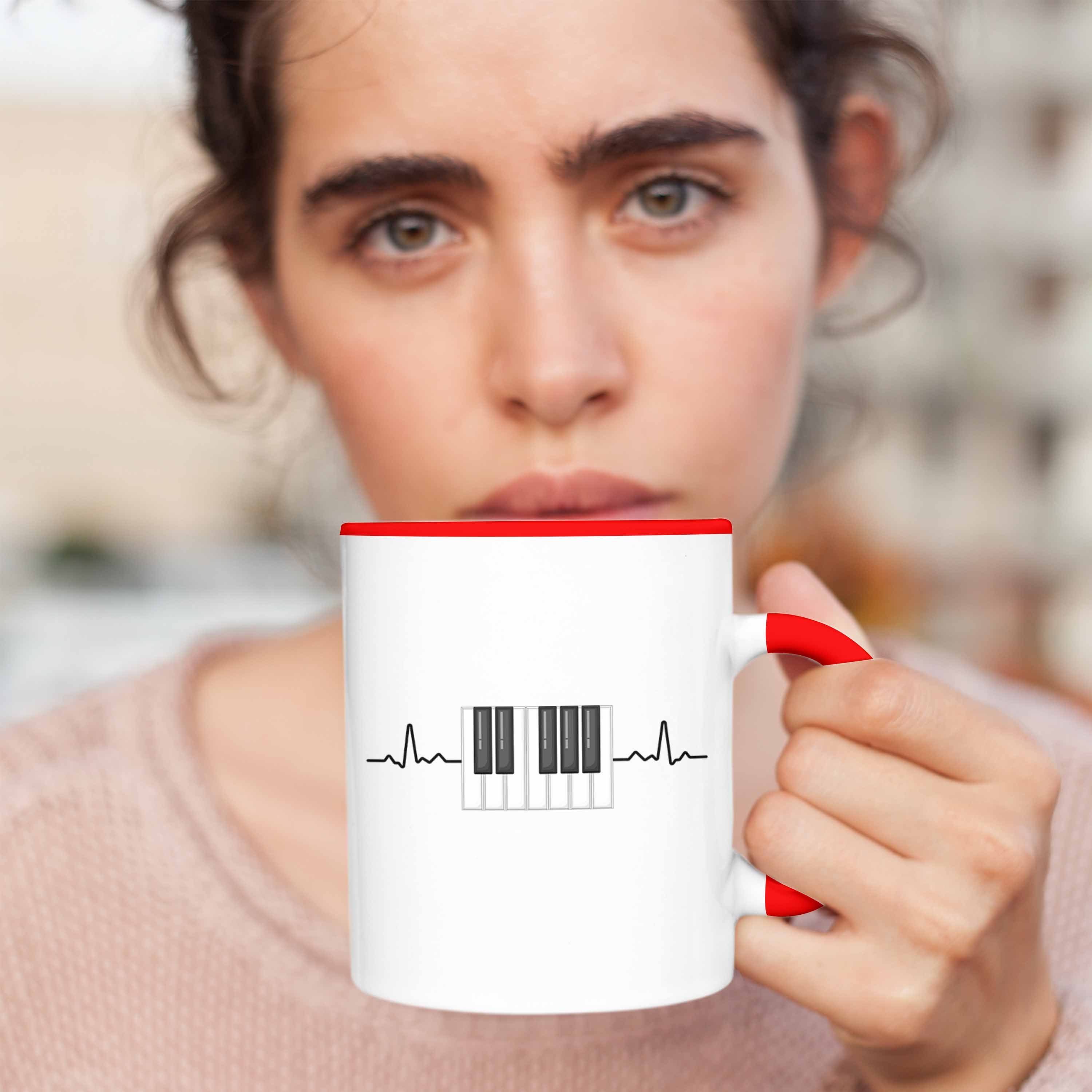 Heartbeat Geschenk Trendation Grafik - Lustige Tasse Geschenkidee Pianist Tasse Rot Piano Klavier Trendation