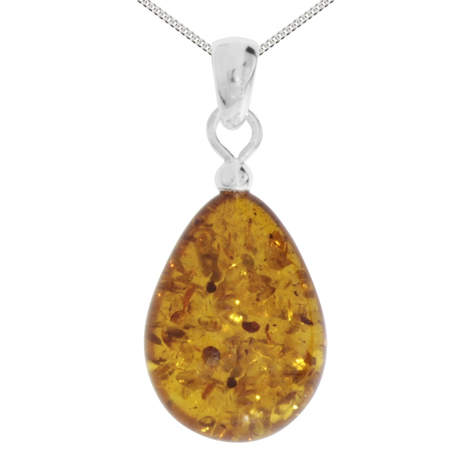 OSTSEE-SCHMUCK Kette mit Anhänger Ostsee-Schmuck Kette mit Anhänger Tropfen flach, ca. 20 mm lang (2-tlg)