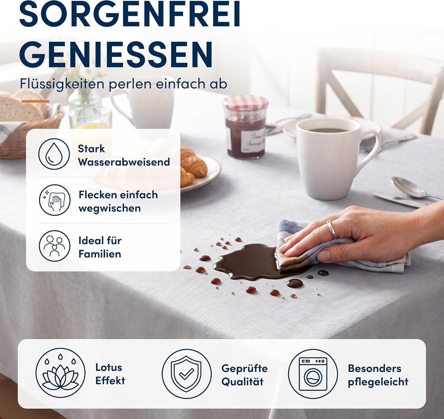Stoffschmiede Tischdecke mit Leinen-Optik, Wasserabweisend