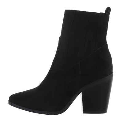 Ital-Design Damen Cowboyboots Western Westernstiefelette Blockabsatz High-Heel Stiefeletten in Schwarz