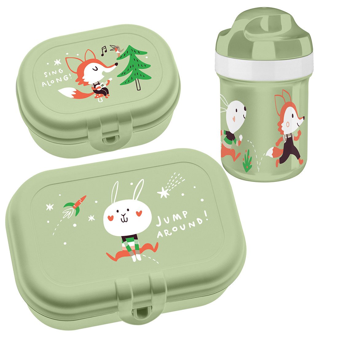 KOZIOL Lunchbox HOP ON TO GO, Kunststoff, (3-tlg), 3-teiliges Set, mit handlicher Trinkflasche, mit Clipverschluss