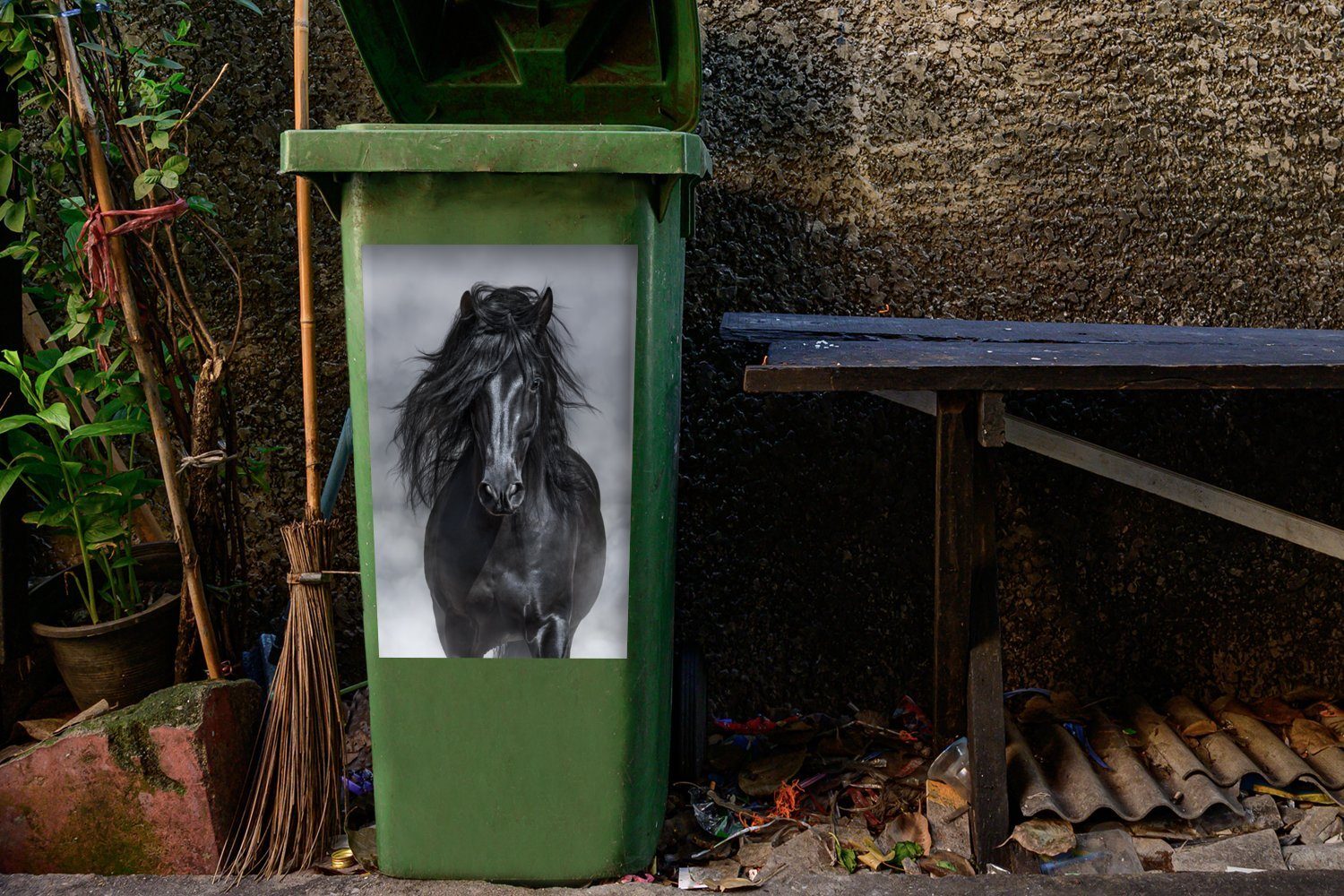 MuchoWow Wandsticker Pferd - Grau Mülleimer-aufkleber, (1 Schwarz St), Mülltonne, Sticker, Container, - Abfalbehälter