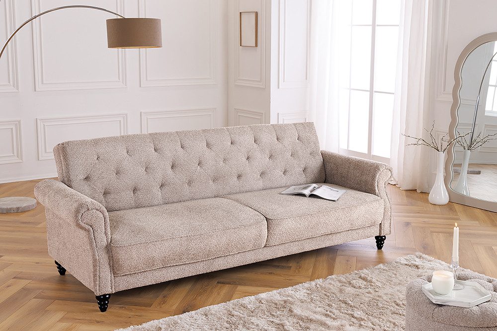 riess-ambiente 3-Sitzer MAISON BELLE AFFAIRE 220cm greige - Schlafsofa, Bouclé, FSC-zertif., Einzelartikel 1 Teile, Couch mit Bettfunktion · 3-stufig verstellbar · Chesterfield Design