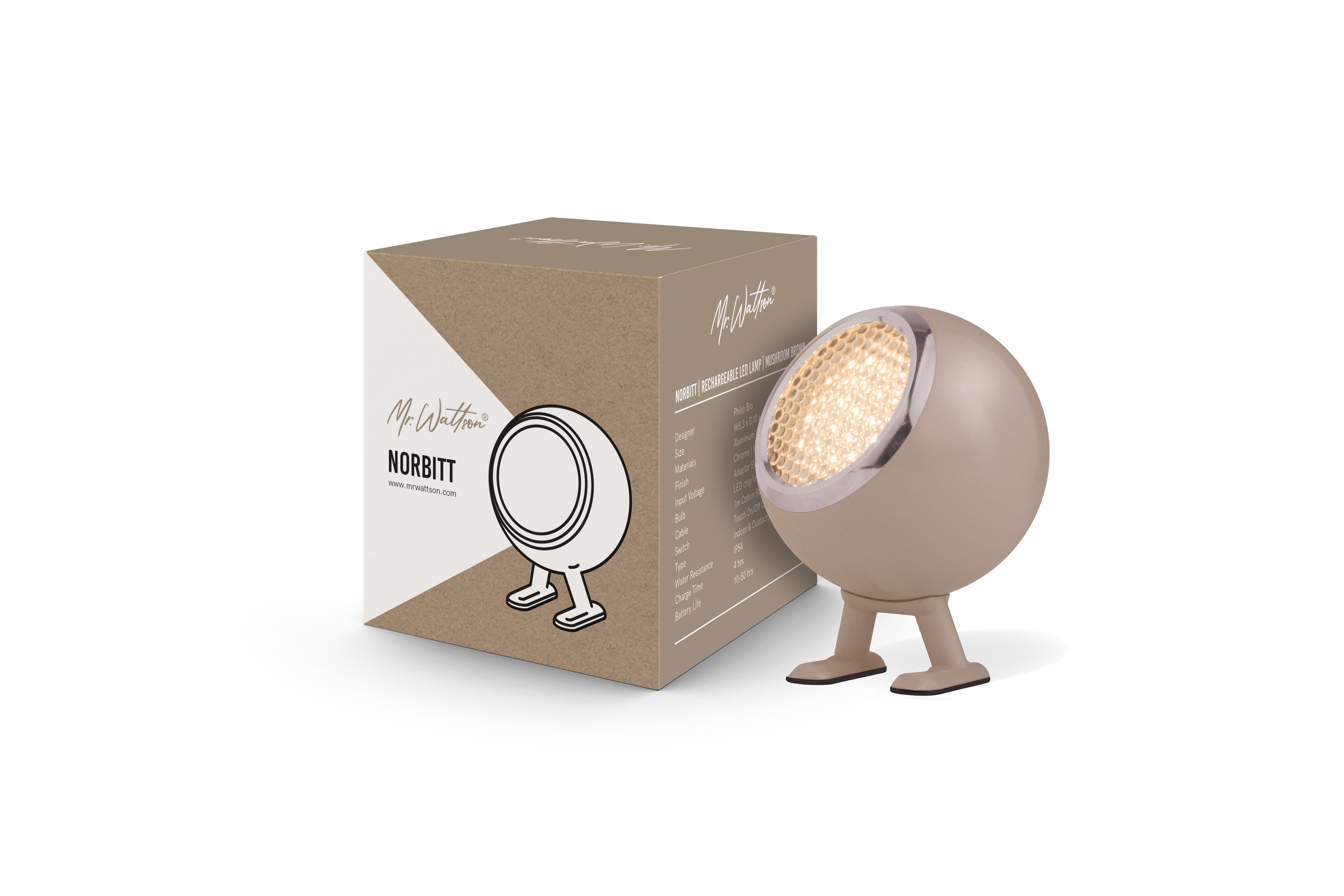 Mr. Wattson LED Tischleuchte AKKU NORBITT 3.0 in/outdoor mushroom brown braun