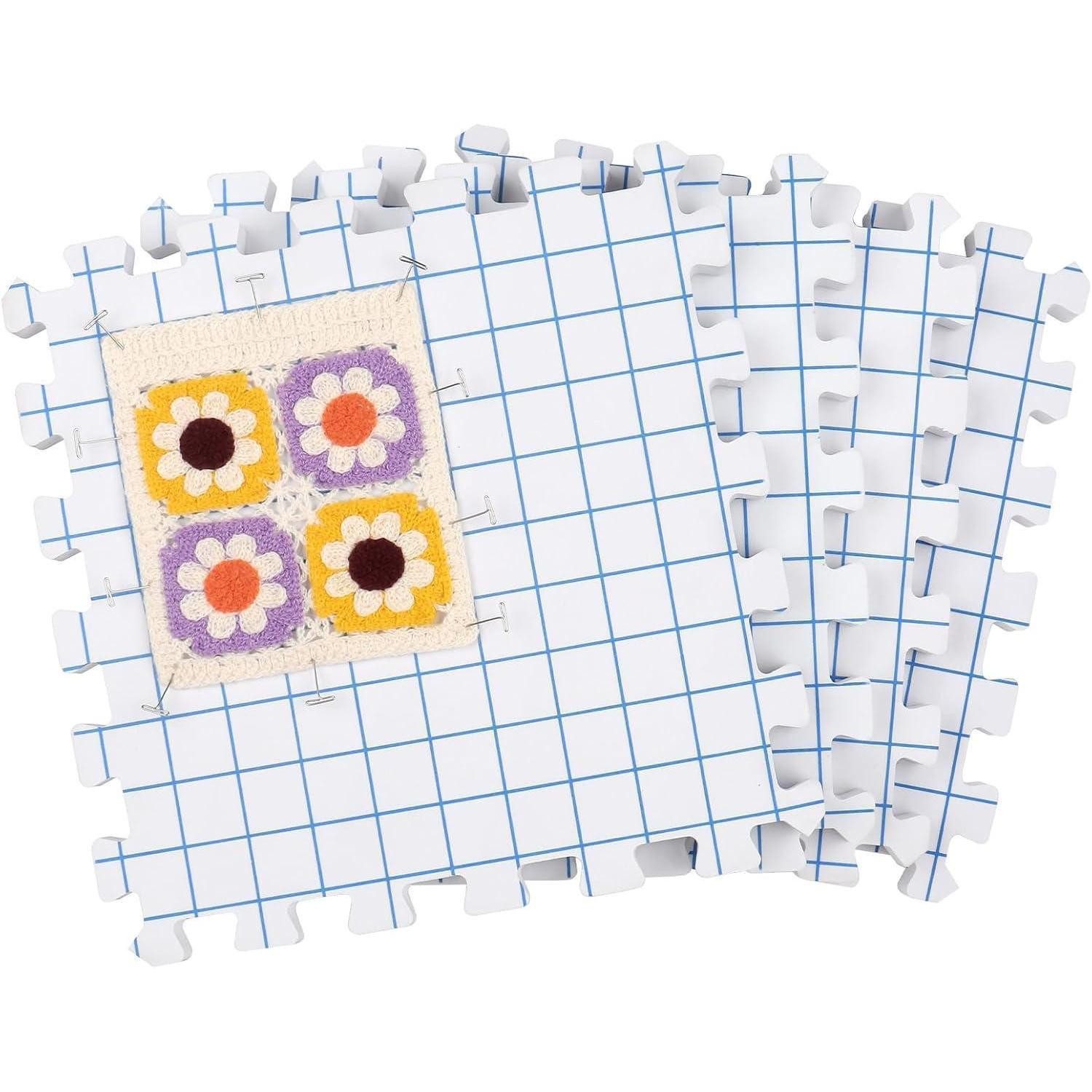 LuxusKollektion Stecknadeln Spannmatten mit Raster 4er Pack +100 T-Nadeln Stricken Häkeln Square, 4 St.