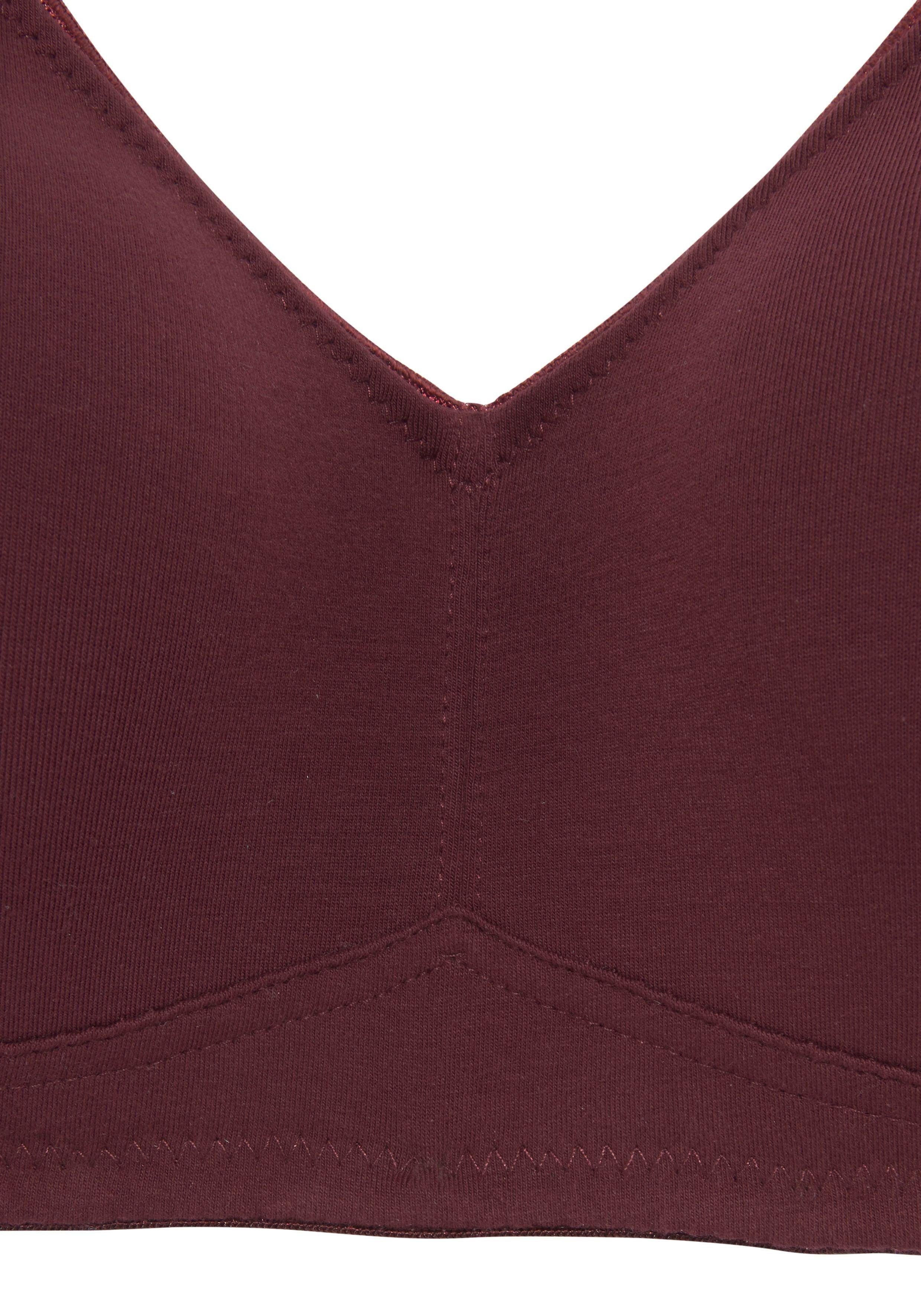 2 Basic Stück) Dessous fleur aus ohne weicher bordeaux+weiß (Packung, petite Baumwolle, Soft-BH Bügel,