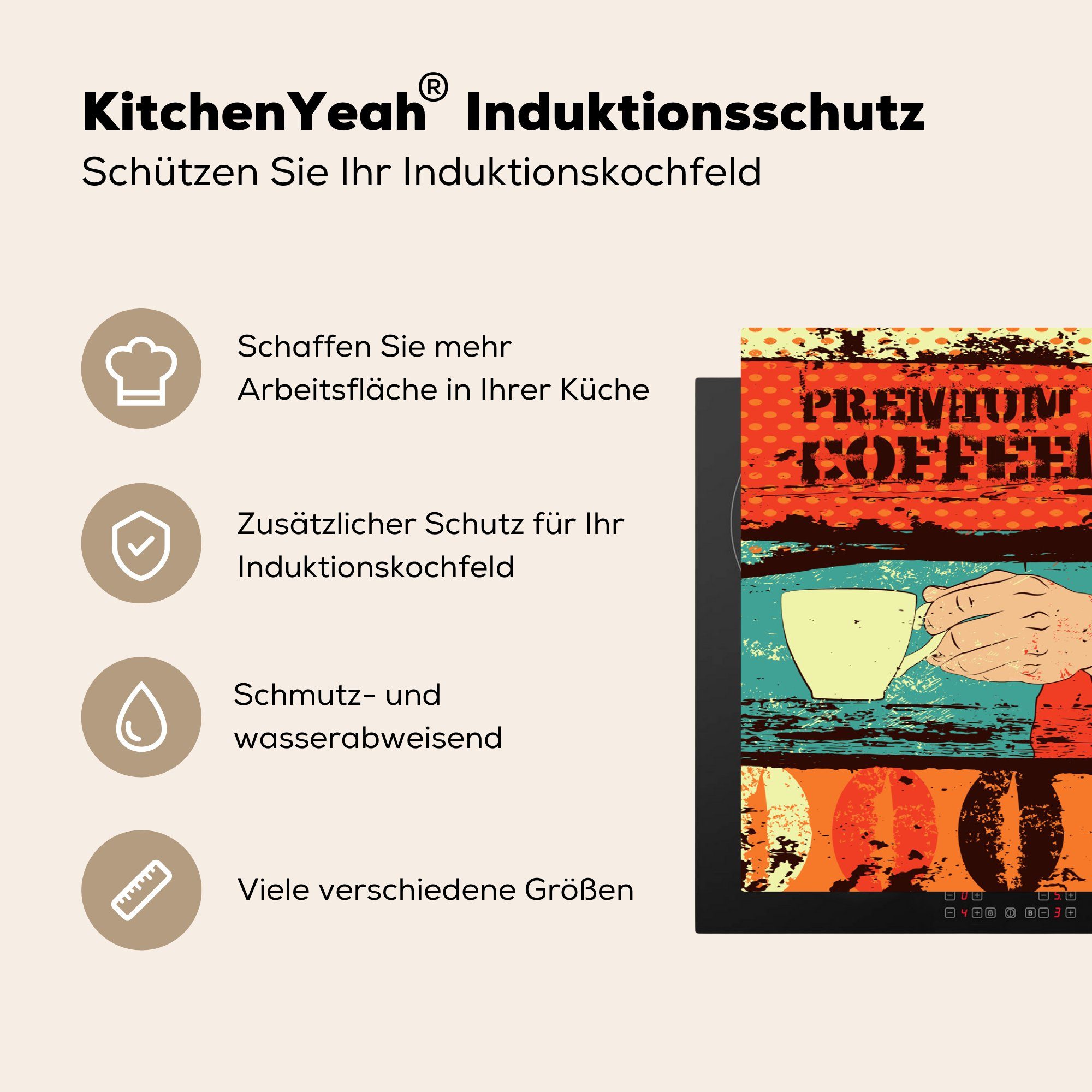 Vintage - Herdblende-/Abdeckplatte Ceranfeldabdeckung für küche, Induktionskochfeld Kaffee Schutz Vinyl, - MuchoWow tlg), cm, Collage, (1 81x52 die