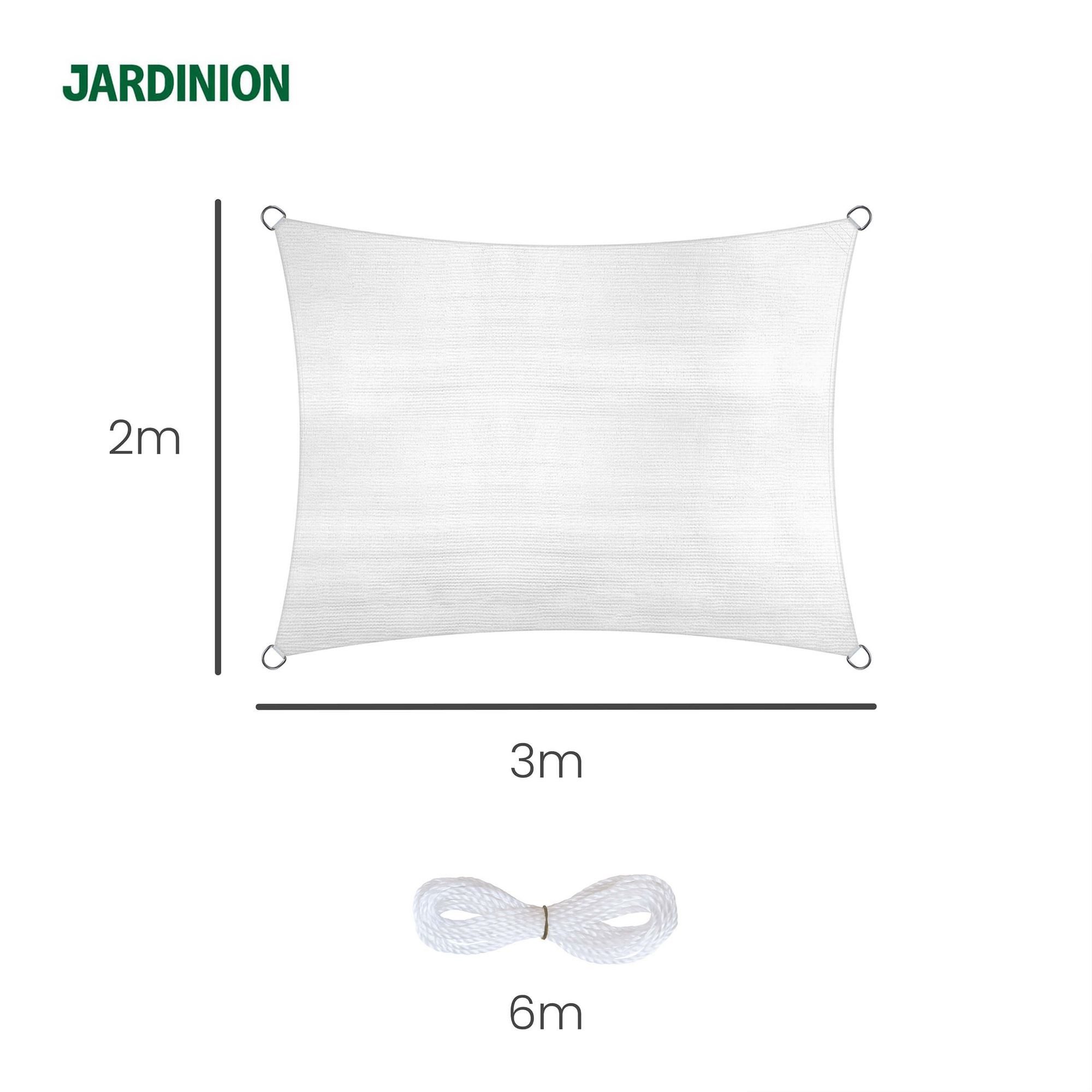Jardinion Sonnensegel, (Rechteckig 2 x 3m Weiß Sonnenschutz, Luftdurchlässig, 1-tlg), inkl. Befestigungsseil