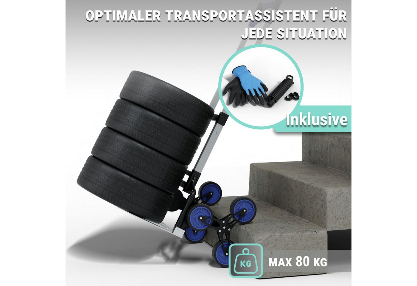 Thumbnail - HAGO Sackkarre Transportkarre Treppensteiger Aluminium Stapelkarre 80 kg Handkarre, Treppensteiger,Höhenverstellbar,Leic...
