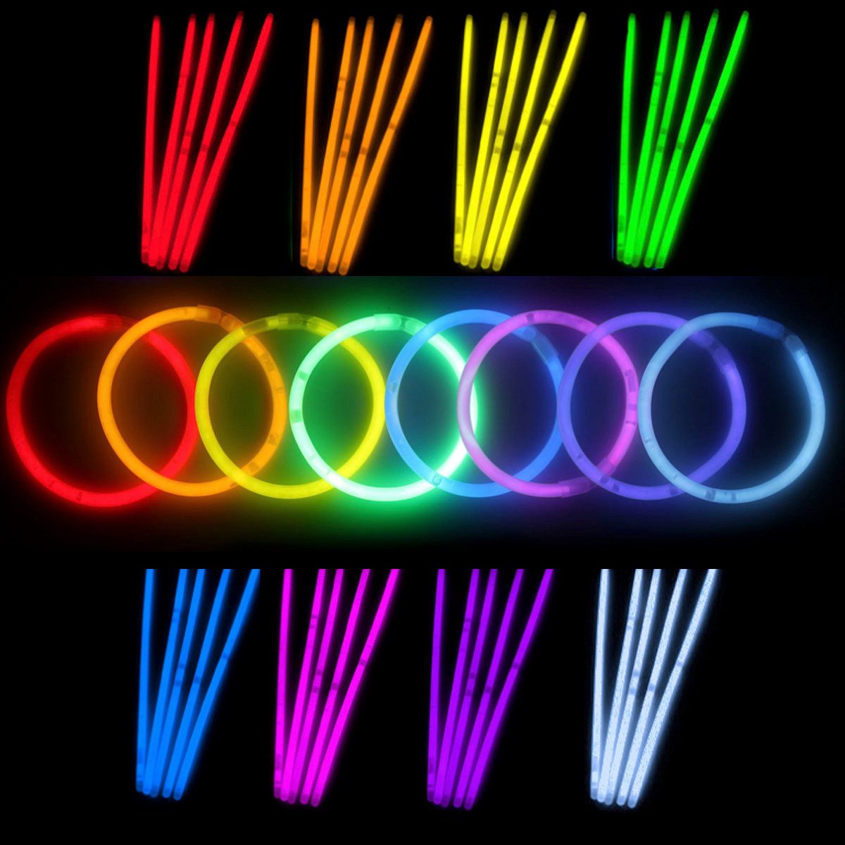 mixed24 Knicklicht Knicklichter Set Leuchtstäbe inkl. Verbinder zum Armreifen in 8 Farben, Bis zu 7h Leuchtdauer