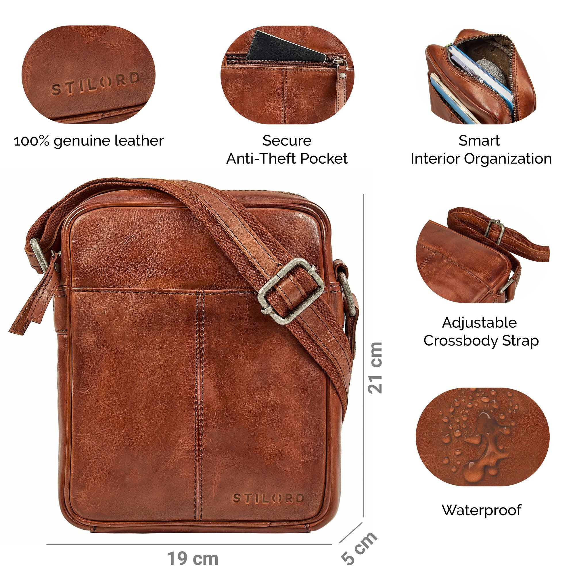 STILORD Schultertasche "Nilo" Elegante Umhängetasche Herren Klein Leder für Tablet 8,3 Zoll