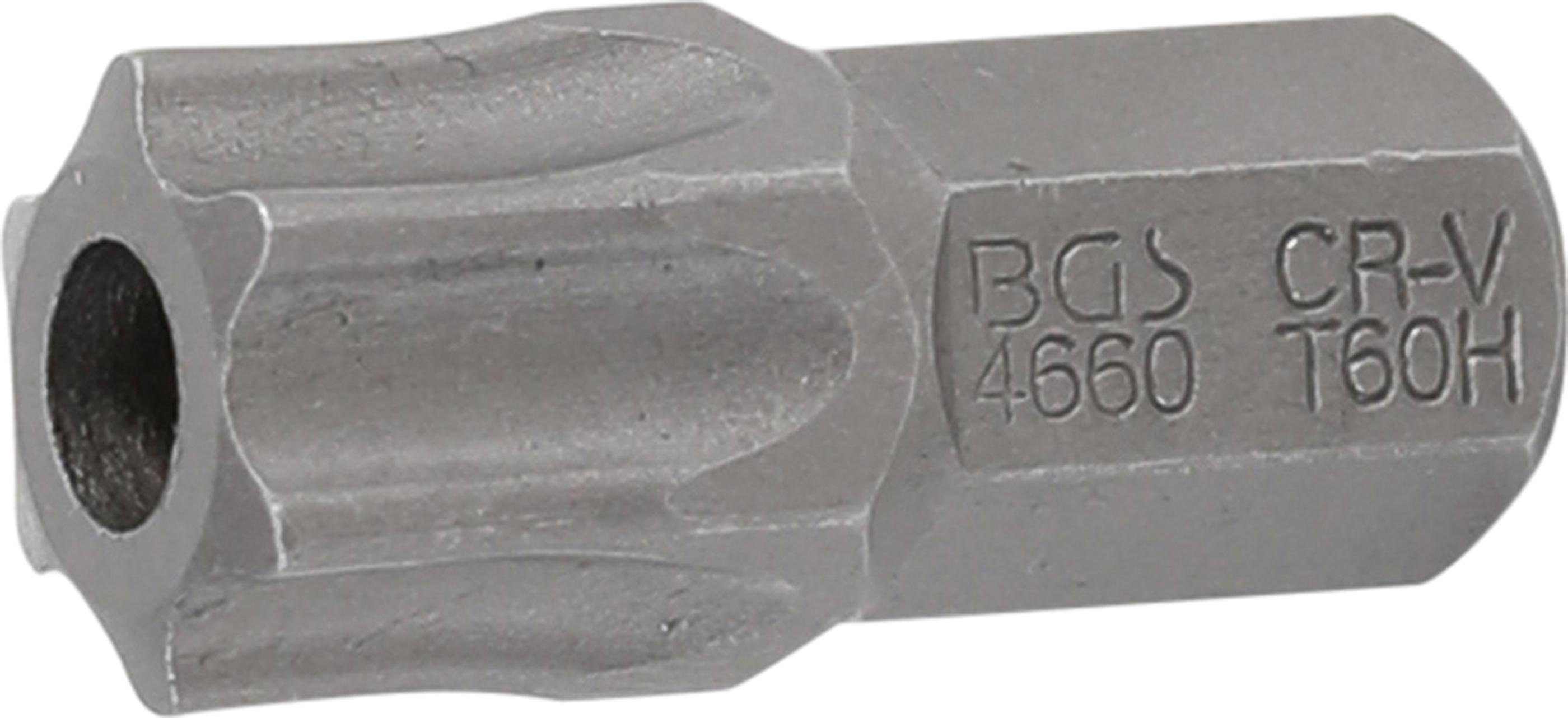 BGS technic Bit-Schraubendreher Bit, Länge 30 mm, Antrieb Außensechskant 10 mm (3/8), T-Profil (für Torx) mit Bohrung T60