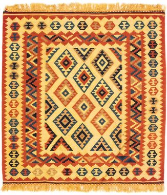 Wollteppich Kelim - Oriental quadratisch - 103 x 100 cm - beige, morgenland, quadratisch, Höhe: 6 mm, Wohnzimmer, Einzelstück