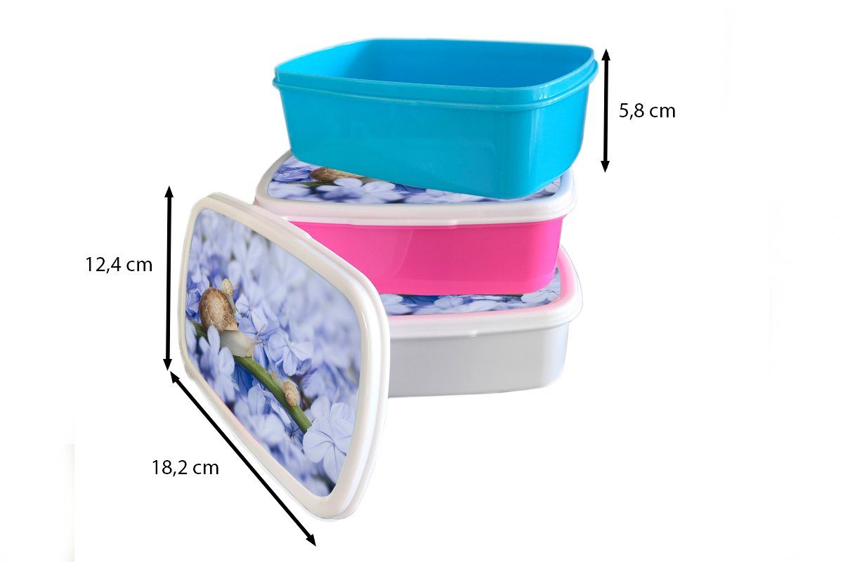 MuchoWow Lunchbox Schnecke - Blumen Jungs Kinder und Kunststoff, und für Mädchen für Tiere, weiß (2-tlg), Erwachsene, - Brotdose, Brotbox