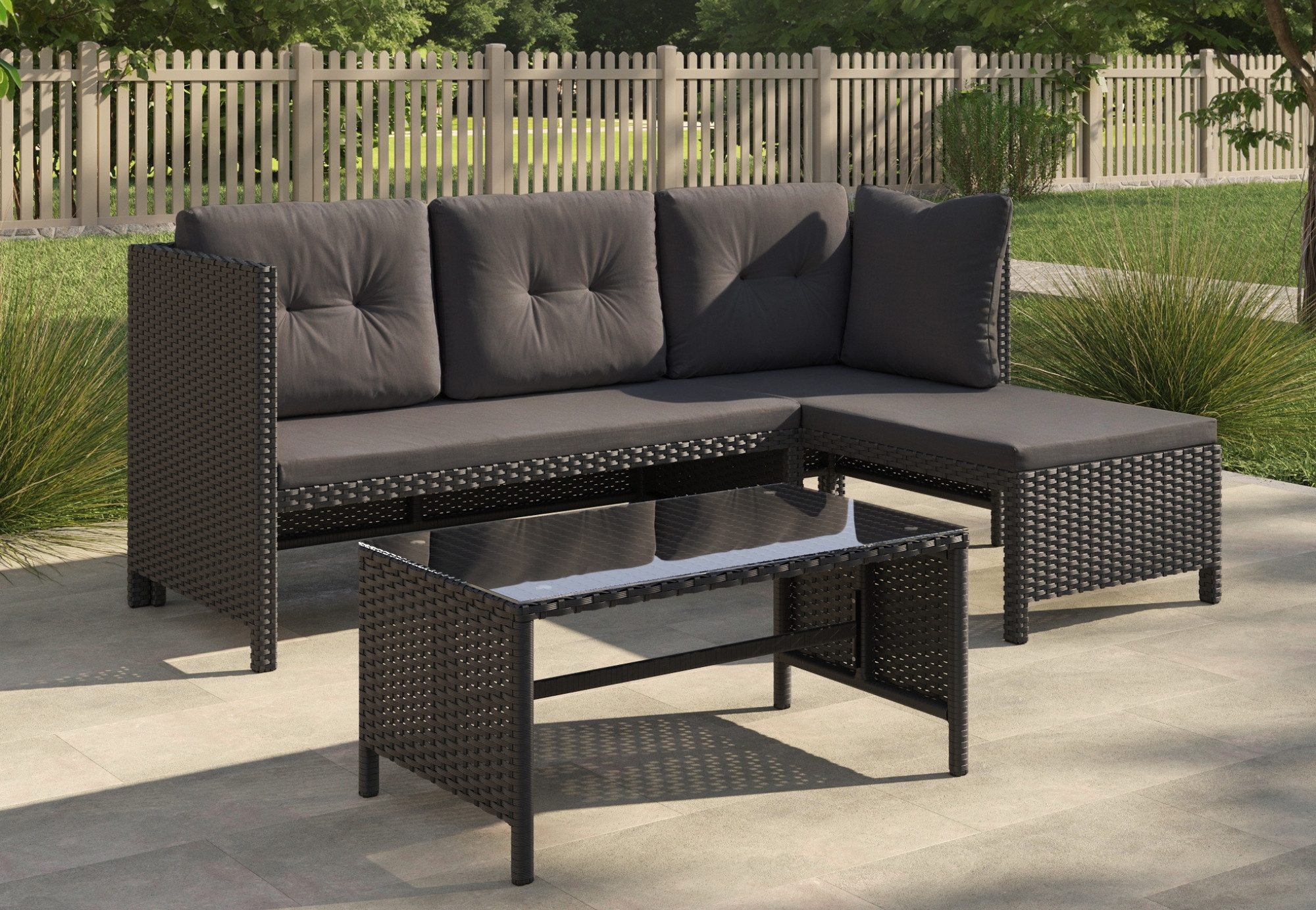 Home Collective Gartenlounge-Set Lounge Möbel Outdoor Gartenlounge Outdoor Gartenmöbel Gartenlounge Set, 180x120x72 cm (BxTxH), mit Tisch, Schwarz