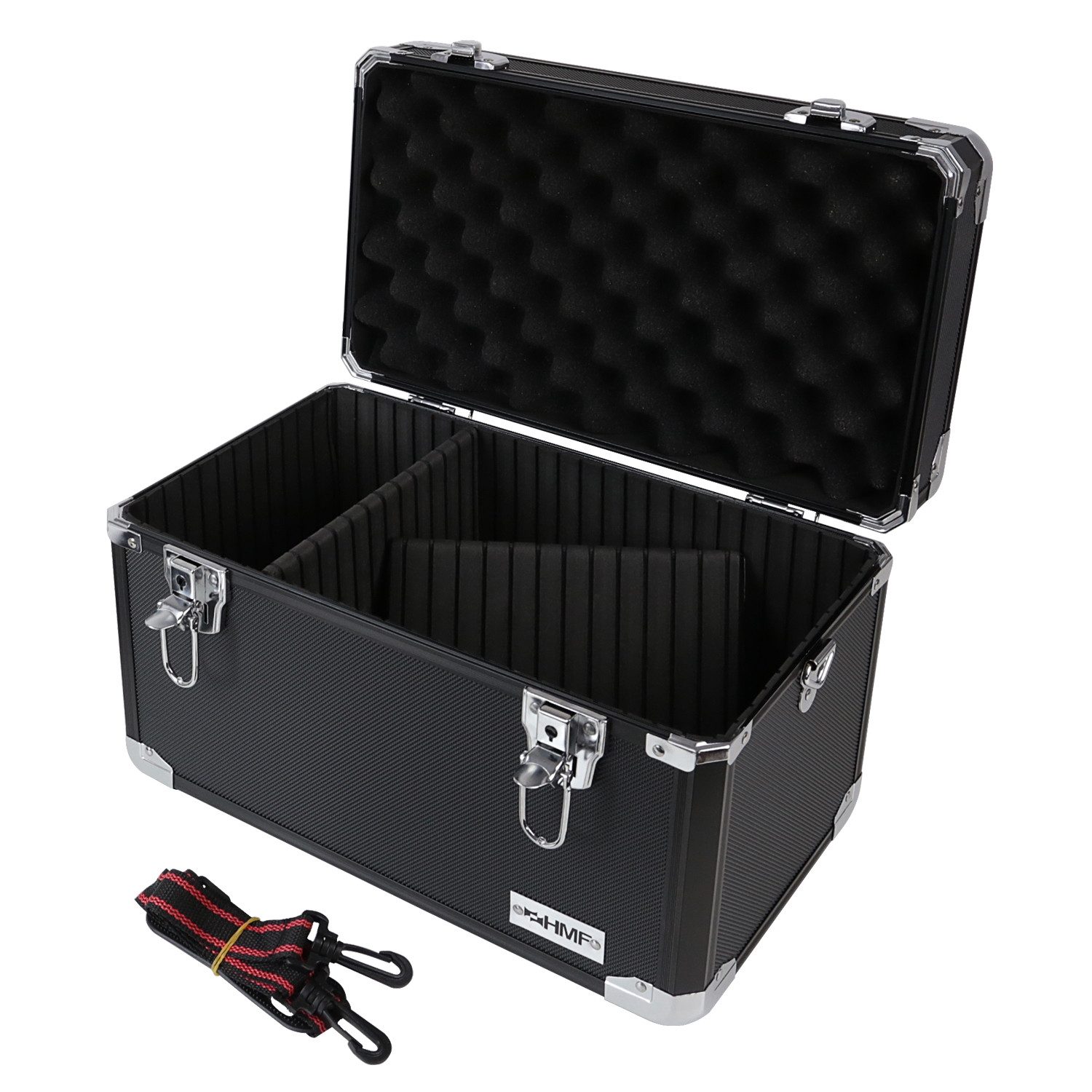 HMF Werkzeugkoffer robuste Alu Transportkiste, Aufbewahrungskoffer, Kamerakoffer mit individueller Facheinteilung 40x27,5x23,5 cm, schwarz