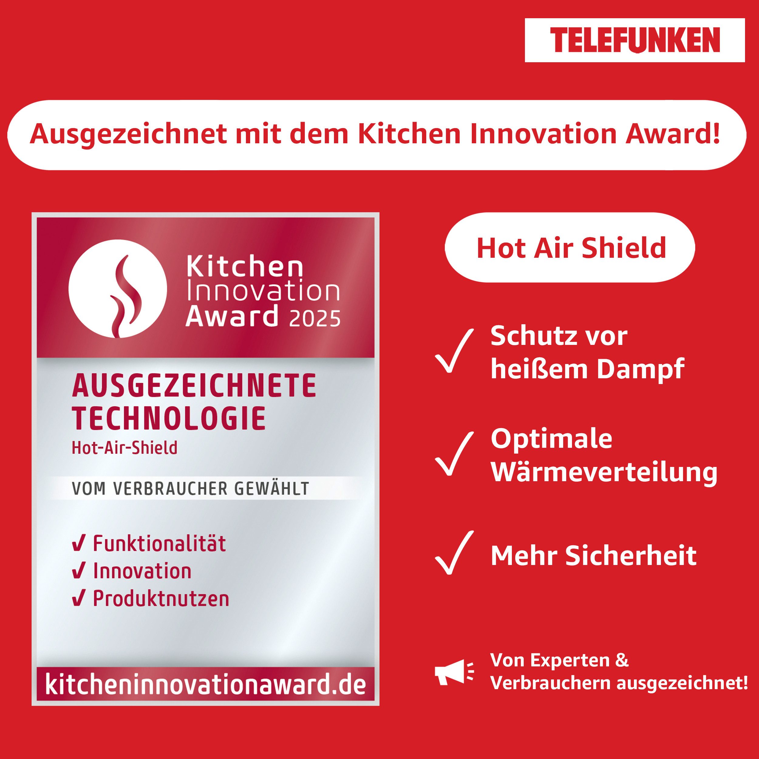 Telefunken Elektro-Herd-Set ECHS65A-B2, VapClean, Einbauherdset, 65 L, Backofen & Glaskeramik-Kochfeld, Hot Air Shield