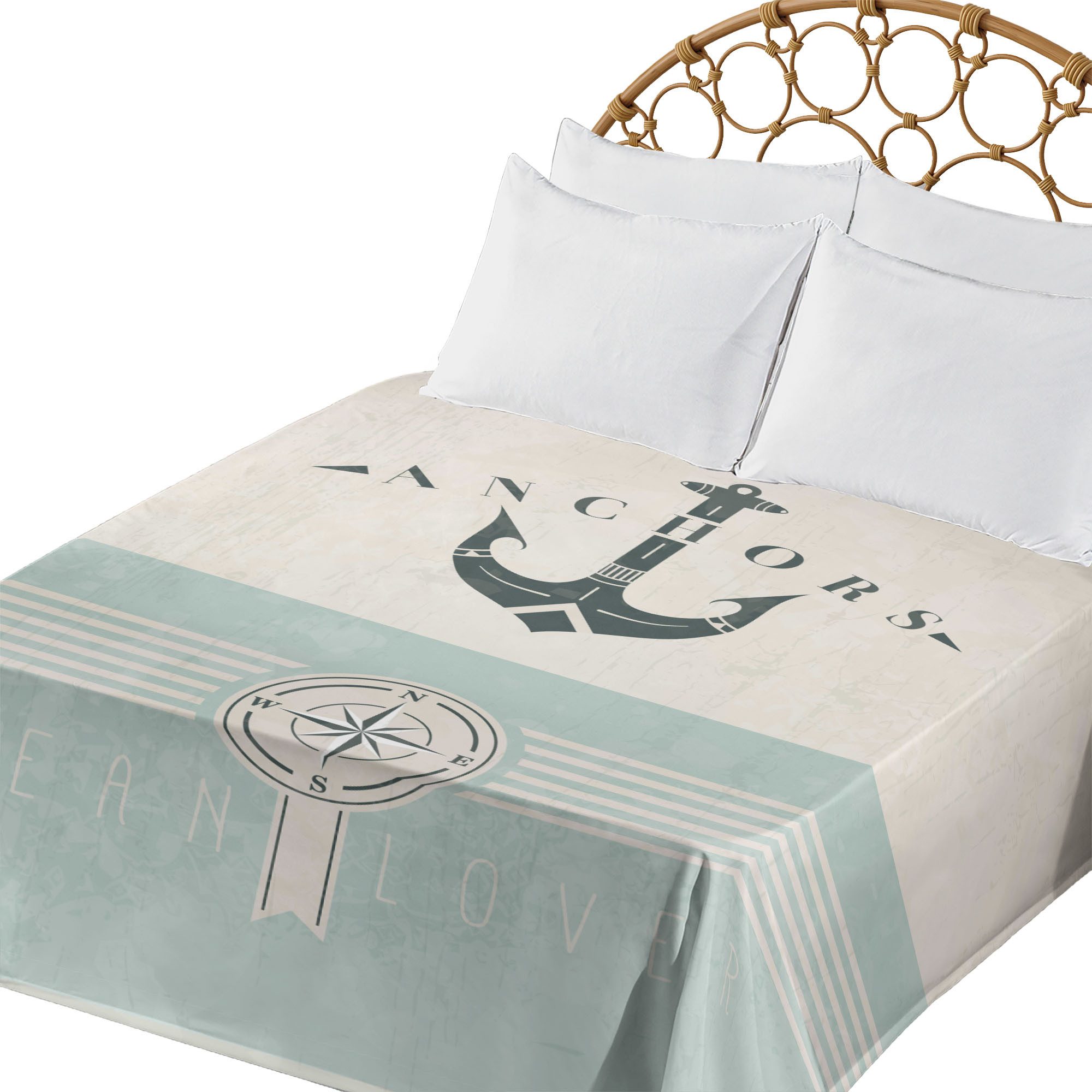 Abakuhaus Betttuch weiches bequemes oberes Bettlaken dekoratives Bett 1 Stück, Nautisch Altmodisch Maritim Anker
