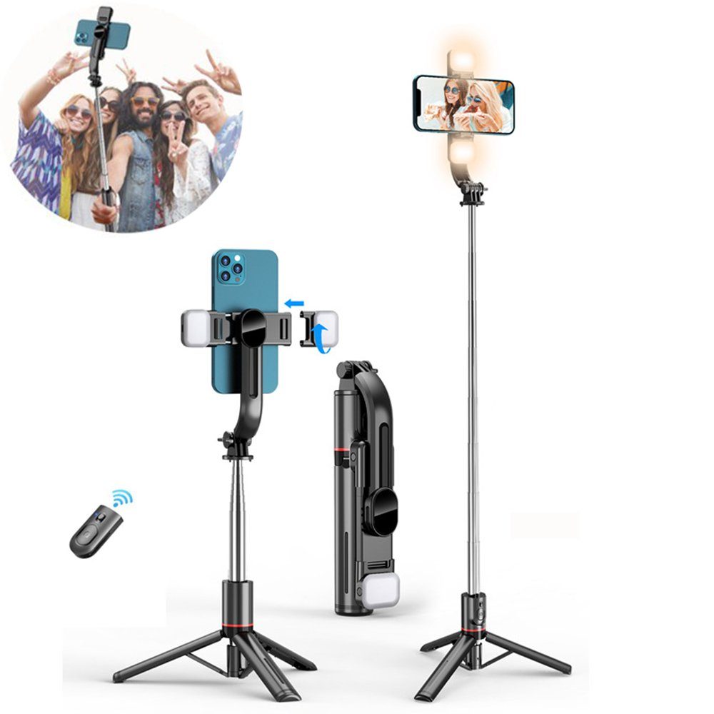 Haiaveng Selfie-Stick mit 2 LED-Leuchten, kabelloses Bluetooth-Stativ  Selfiestick