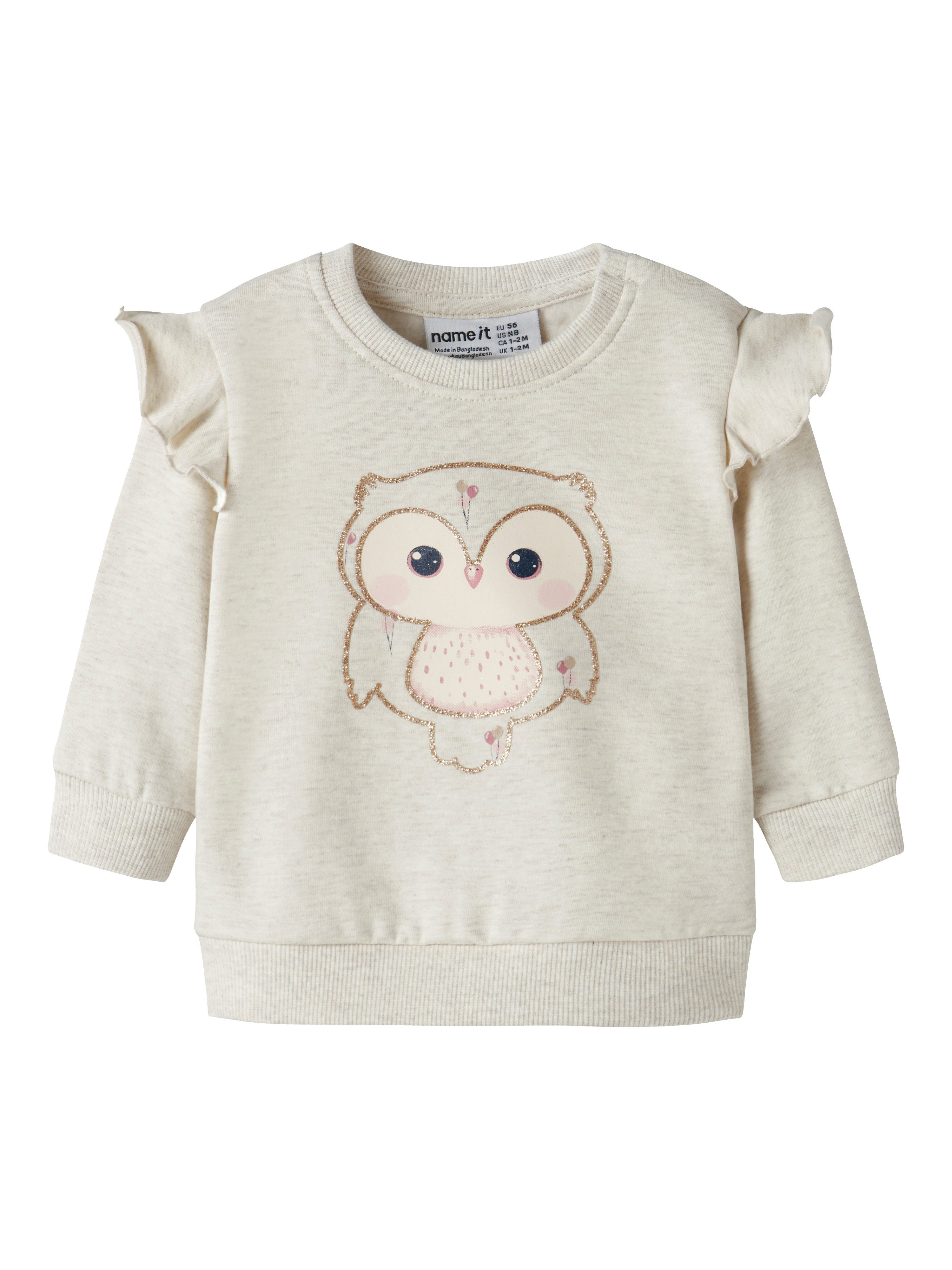 Name It Sweatshirt NBFNILDA LS SWEAT BRU Baumwollmischung, regular fit, Rüschen