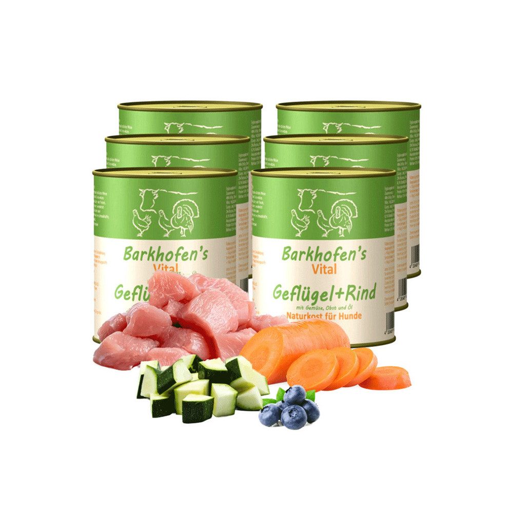 Barkhofen Tiernahrung Nassfutter Hund Geflügel+Rind, hoher Fleischanteil – VITAL Geflügel+Rind, Nassfutter für: Hunde, Nassfutter für ausgewachsene, ernährungssensible Hunde