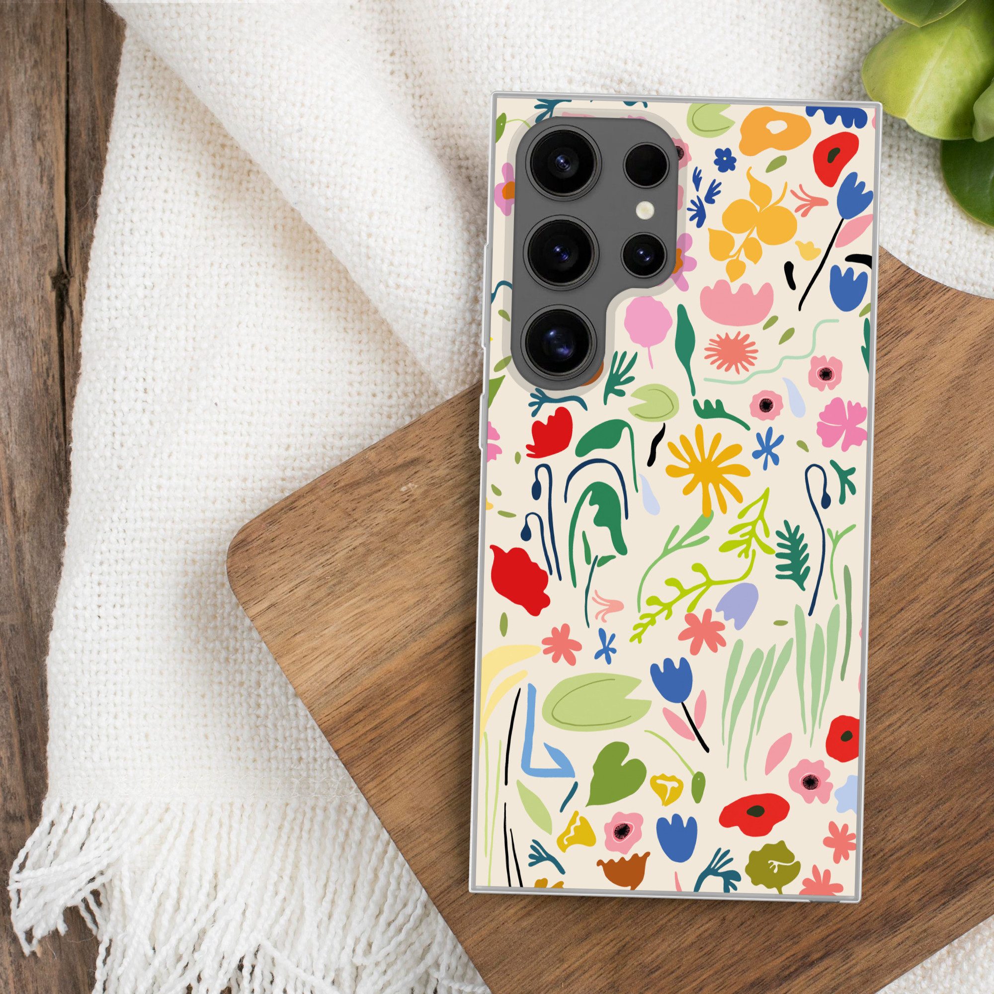 MuchoWow Handyhülle für Samsung Galaxy S24 Ultra Blumen - Muster - Pflanzen, Phone Case, Silikon, Schutzhülle Dünn