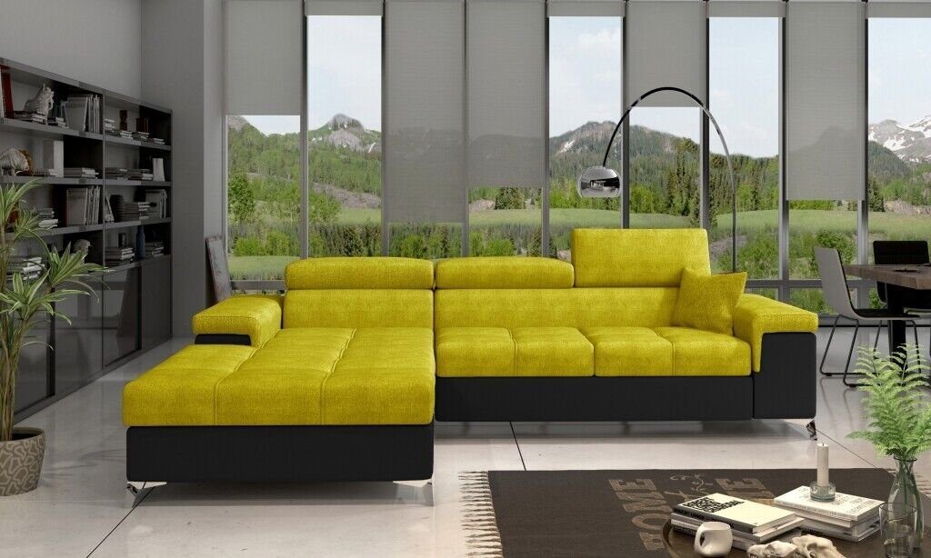 JVmoebel Ecksofa, L-Form Couch Wohnlandschaft Ecksofa Modern Design Sofa Stoff Gelb/Schwarz