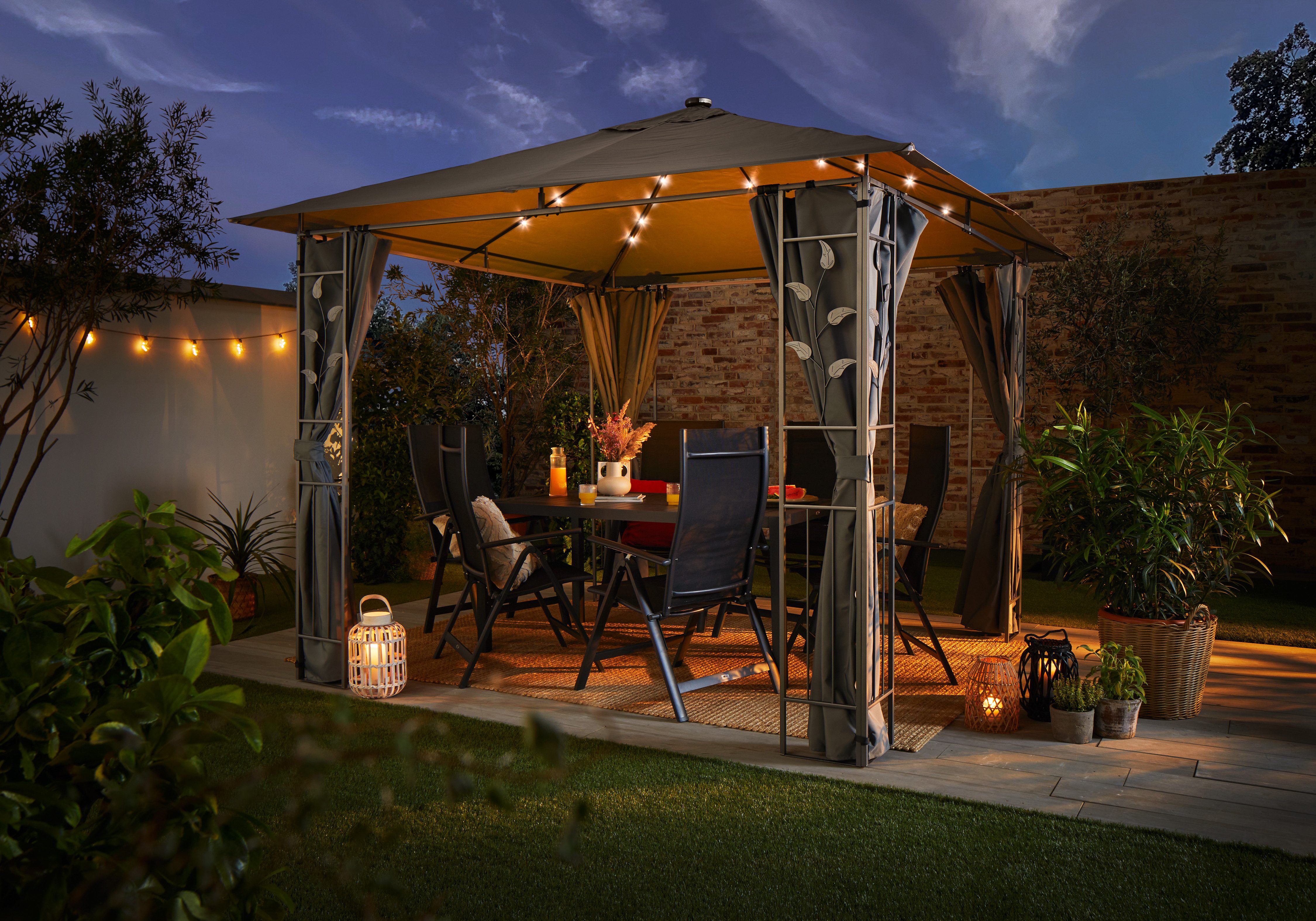 Livotion Pavillon, mit 4 Seitenteilen, mit LED Beleuchtung, in