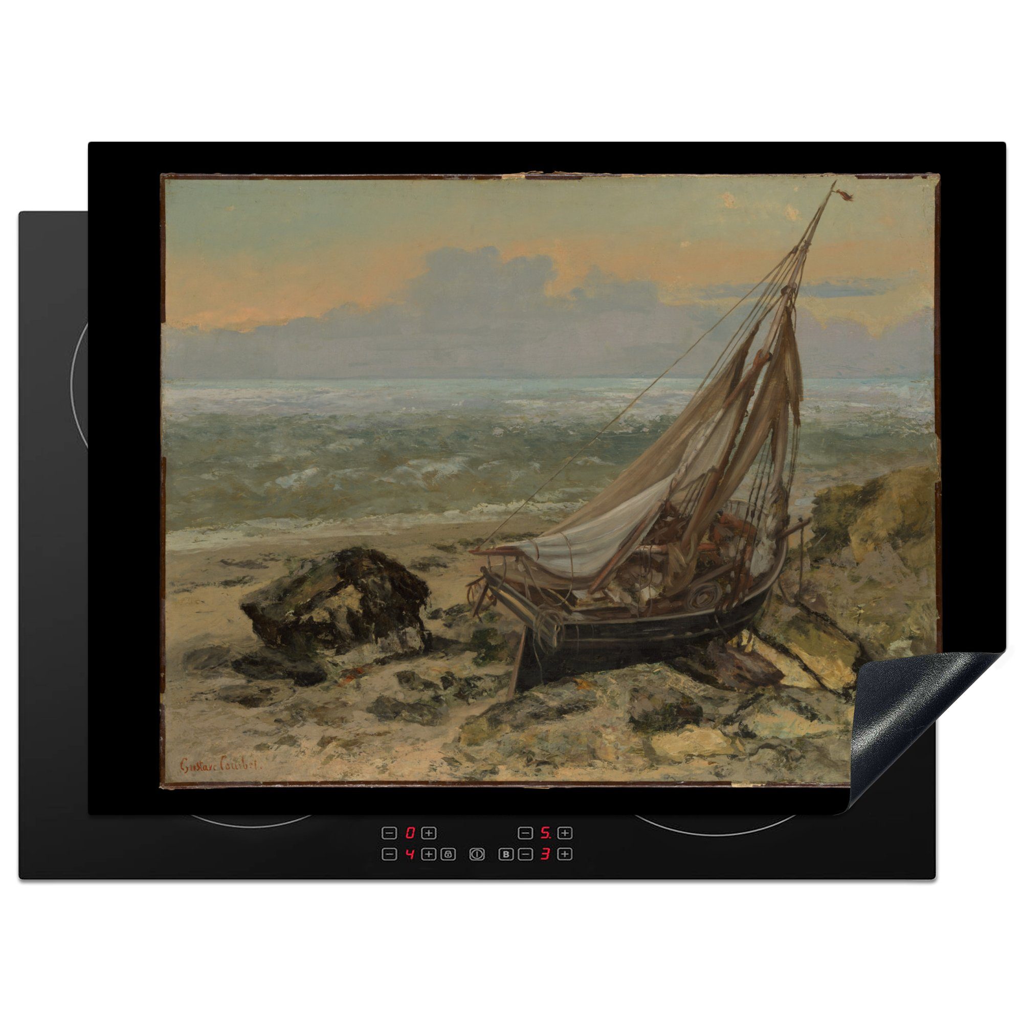 MuchoWow Herdblende-/Abdeckplatte Das Fischerboot - Gemälde von Gustave Courbet, Vinyl, (1 tlg), 71x52 cm, Induktionskochfeld Schutz für die küche, Ceranfeldabdeckung