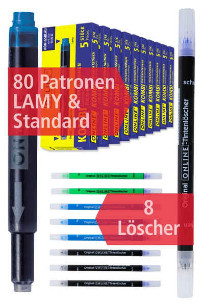 Online Pen 80x Tintenpatronen & 8 Tintenkiller Tintenpatrone (Universal-Füllhalter Patronen auch passend für LAMY, Pelikan, etc., Füller Patronen & Löscher Vorteilspack)
