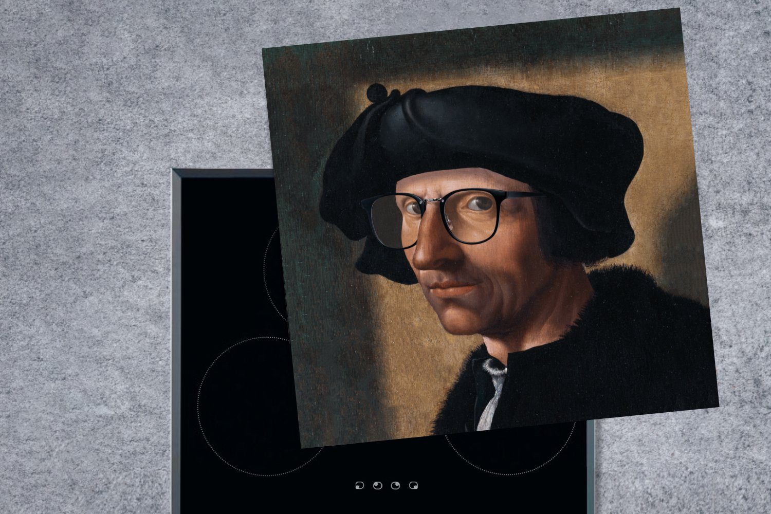 Brille Kunst (1 78x78 Ceranfeldabdeckung, für MuchoWow küche Arbeitsplatte - Porträt, tlg), - cm, Vinyl, Herdblende-/Abdeckplatte