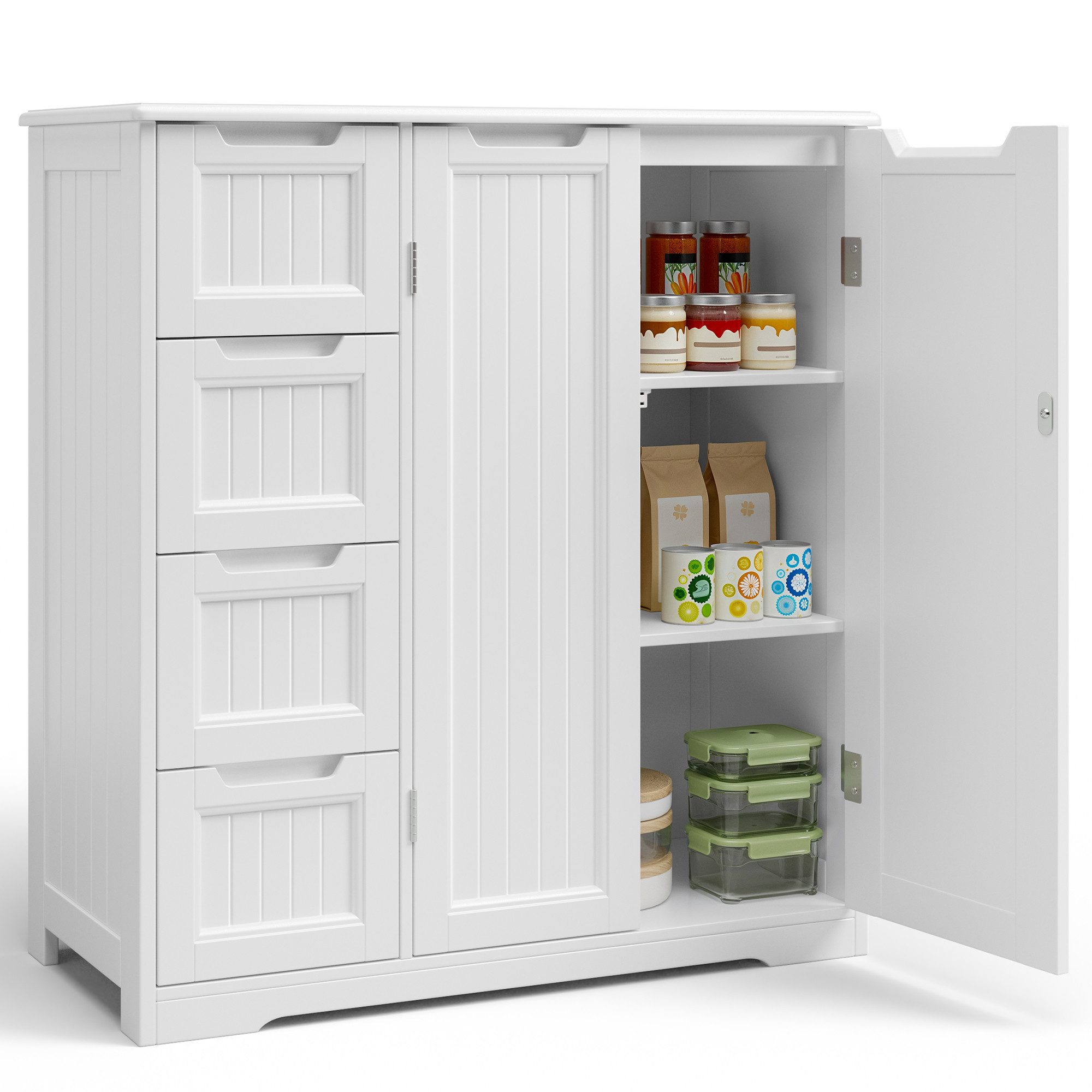 Blishom Kommode Badezimmerschrank 81x30x83 cm, Badschrank mit 4 Schubladen, Küchen-Vorratsschrank mit Verstellbarem Einlegeboden
